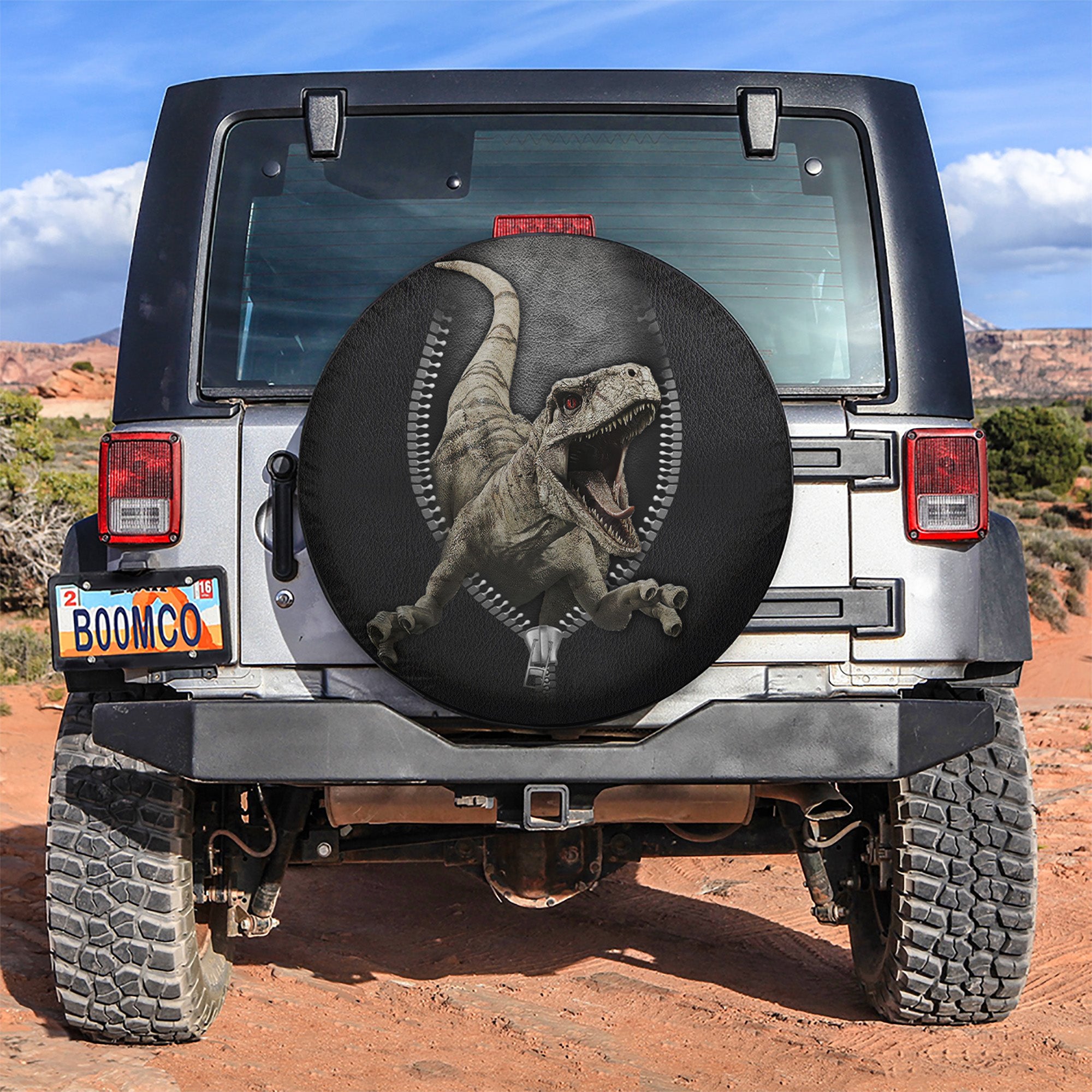 Velociraptor Angry 3D Dinosaur Jurassic World Zipper Car Spare Tire Covers Gift For Campers Nearkii