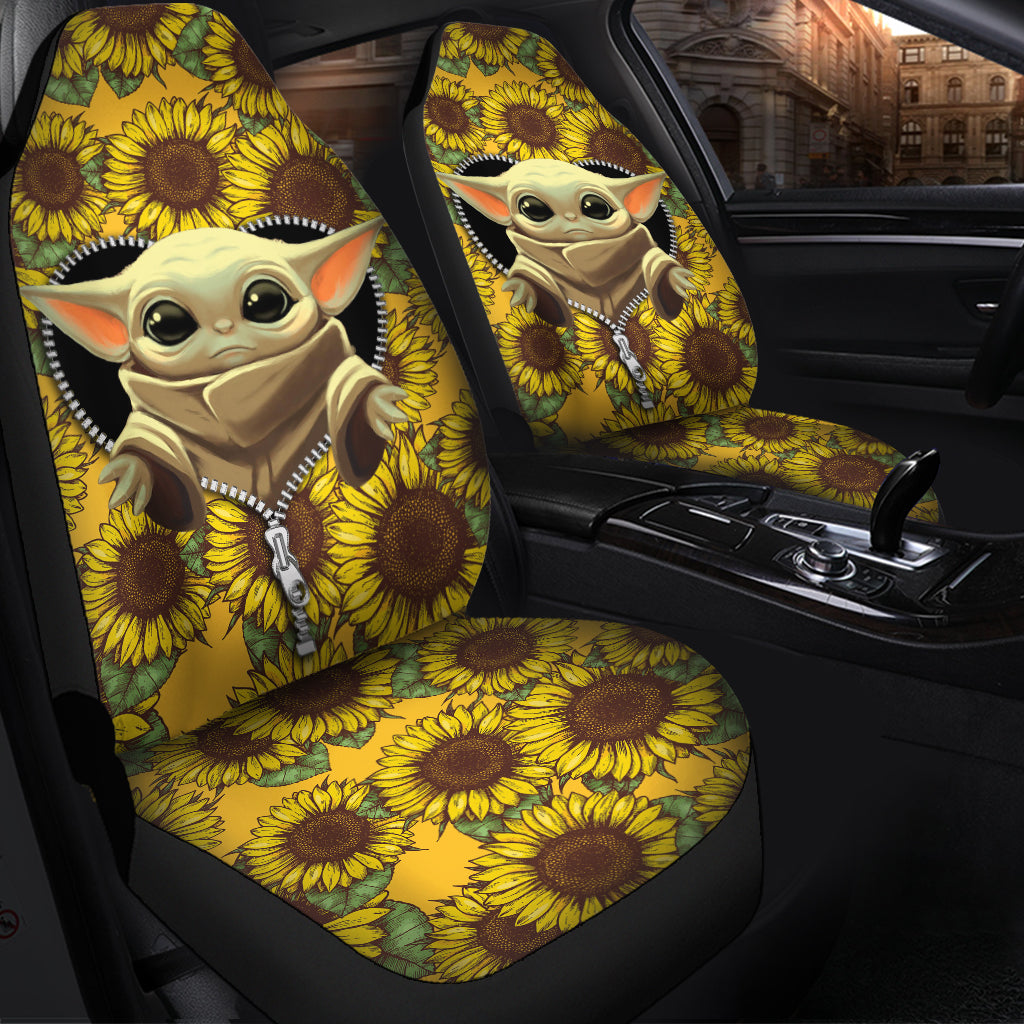Baby Yoda Zipper Sunflower Premium Custom Car Seat Covers Decor Protectors