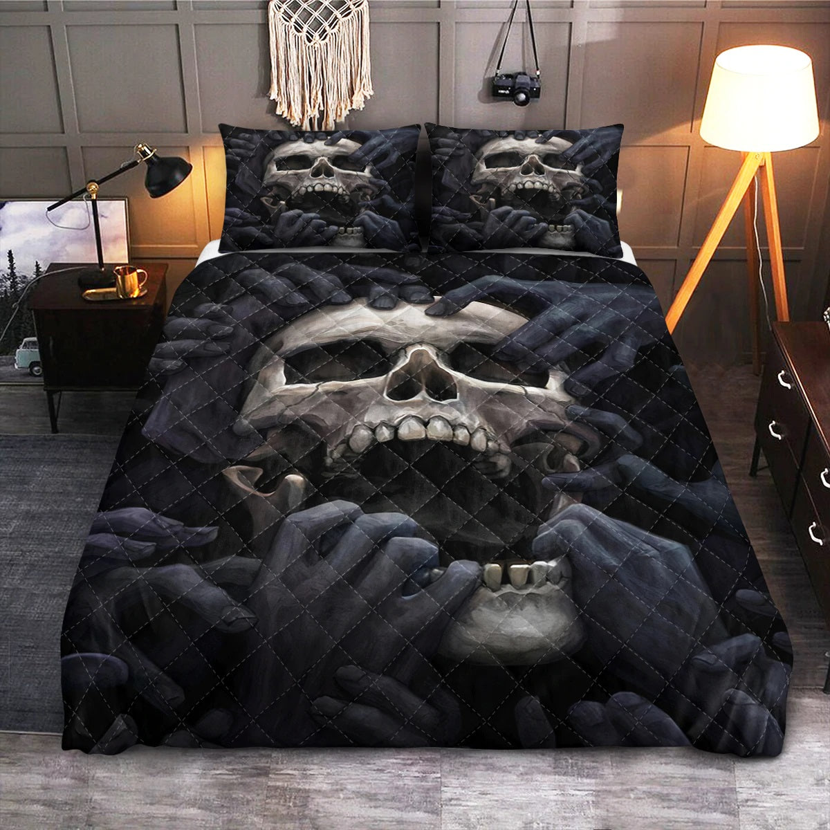 Black Skull Quilt Bed Sets Nearkii