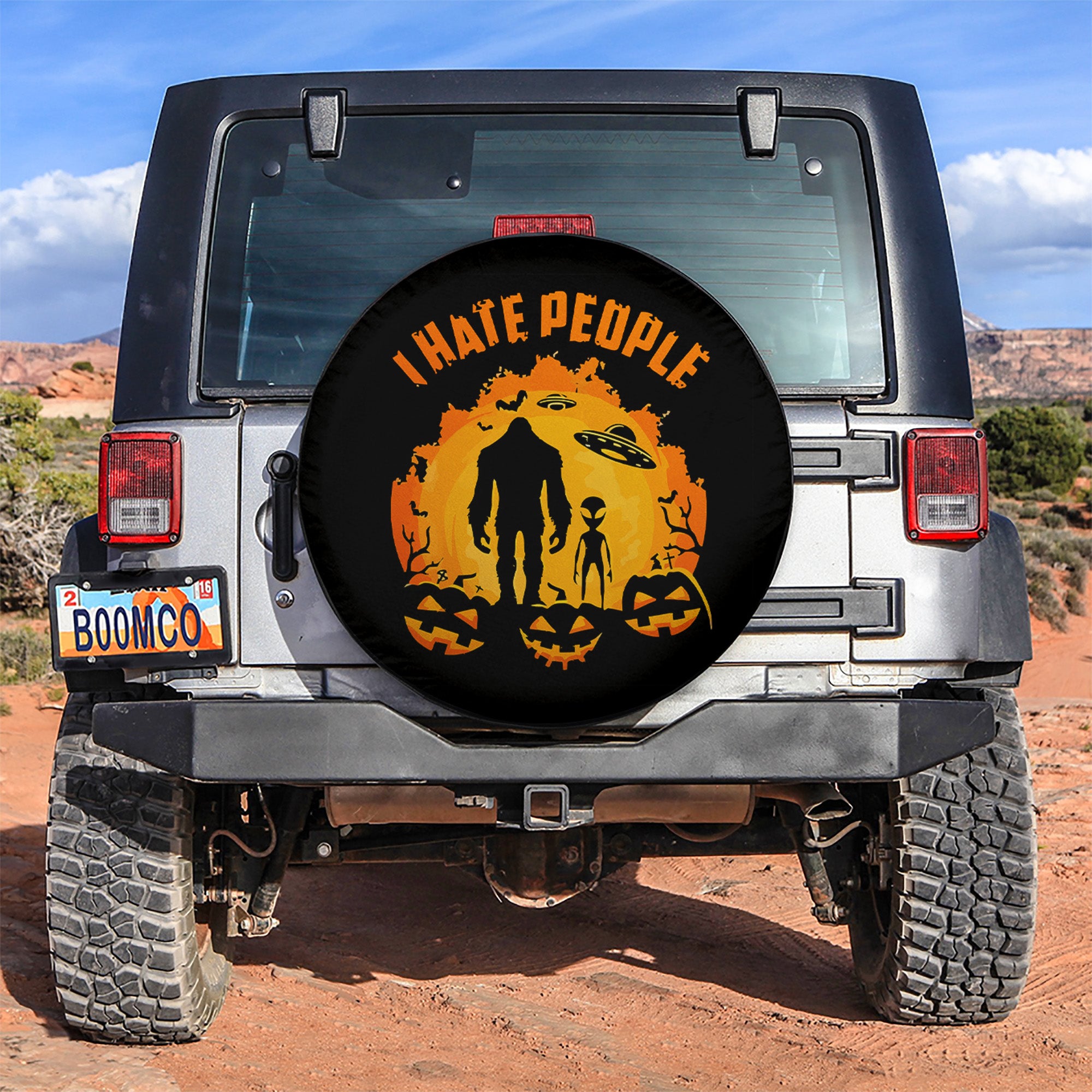 Bigfoot And Alien Hate People Car Spare Tire Covers Gift For Campers Nearkii