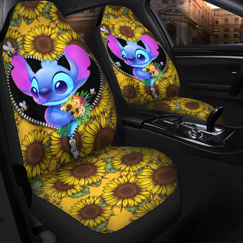 Stitch Sunflower Zipper Premium Custom Car Seat Covers Decor Protectors