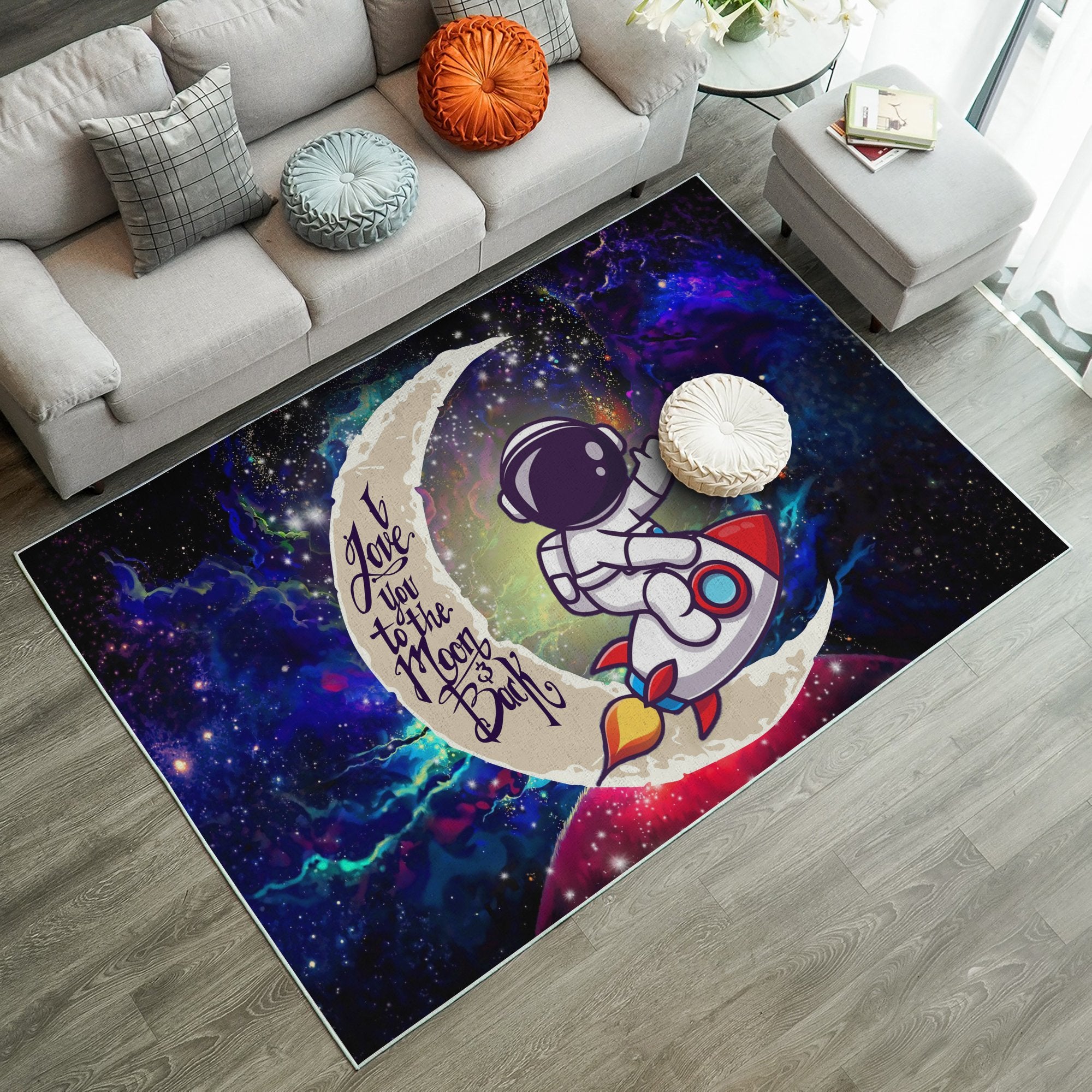Astronaut Chibi Love You To The Moon Galaxy Carpet Rug Home Room Decor Nearkii