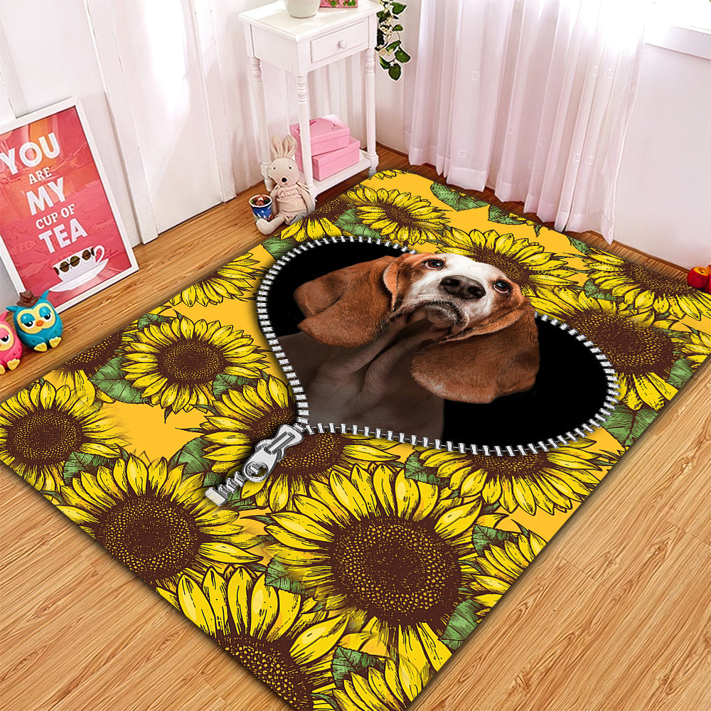 Basset Hound Sunflower Zipper Rug Carpet Rug Home Room Decor Nearkii
