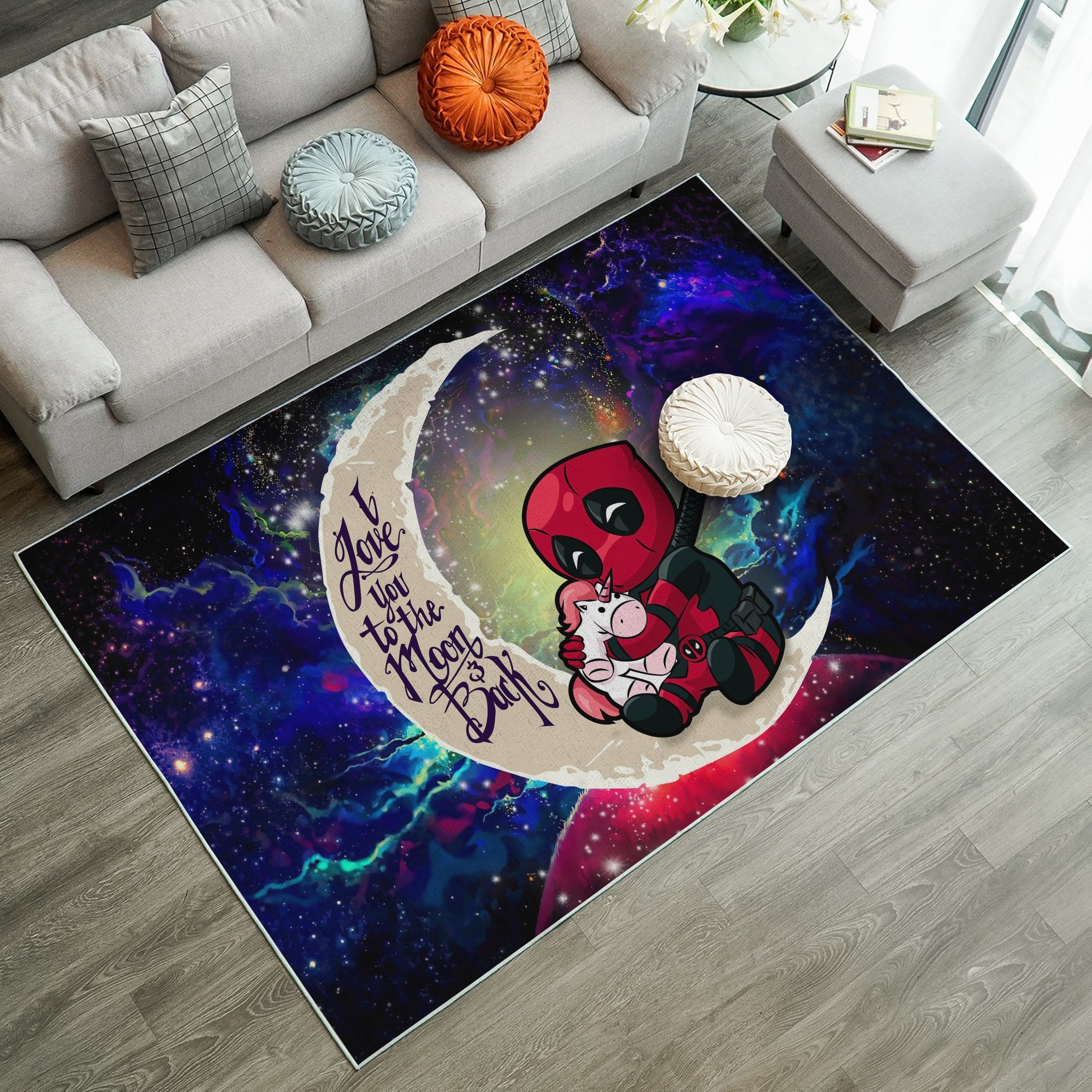Chibi Deadpool Unicorn Toy Love You To The Moon Galaxy Carpet Rug Home Room Decor Nearkii