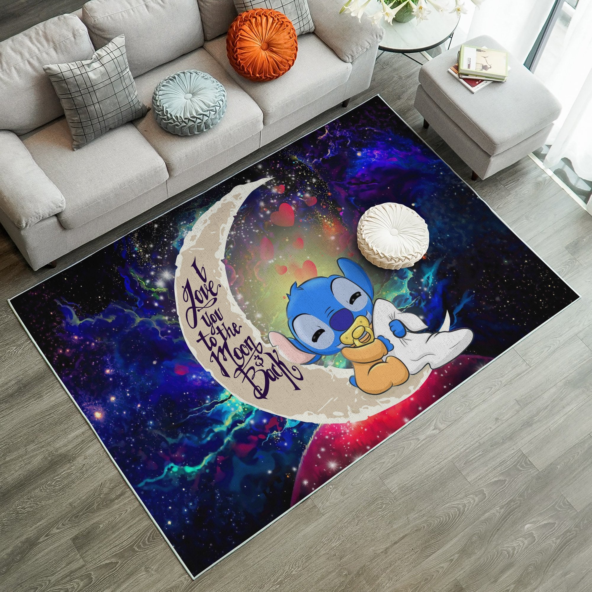 Cute Baby Stitch Sleep Love You To The Moon Galaxy Carpet Rug Home Room Decor Nearkii