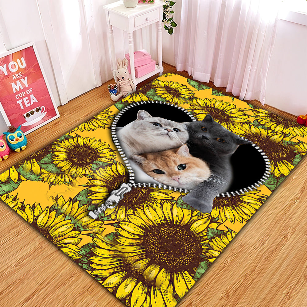 Cute Cats Sunflower Zipper Rug Carpet Rug Home Room Decor Nearkii