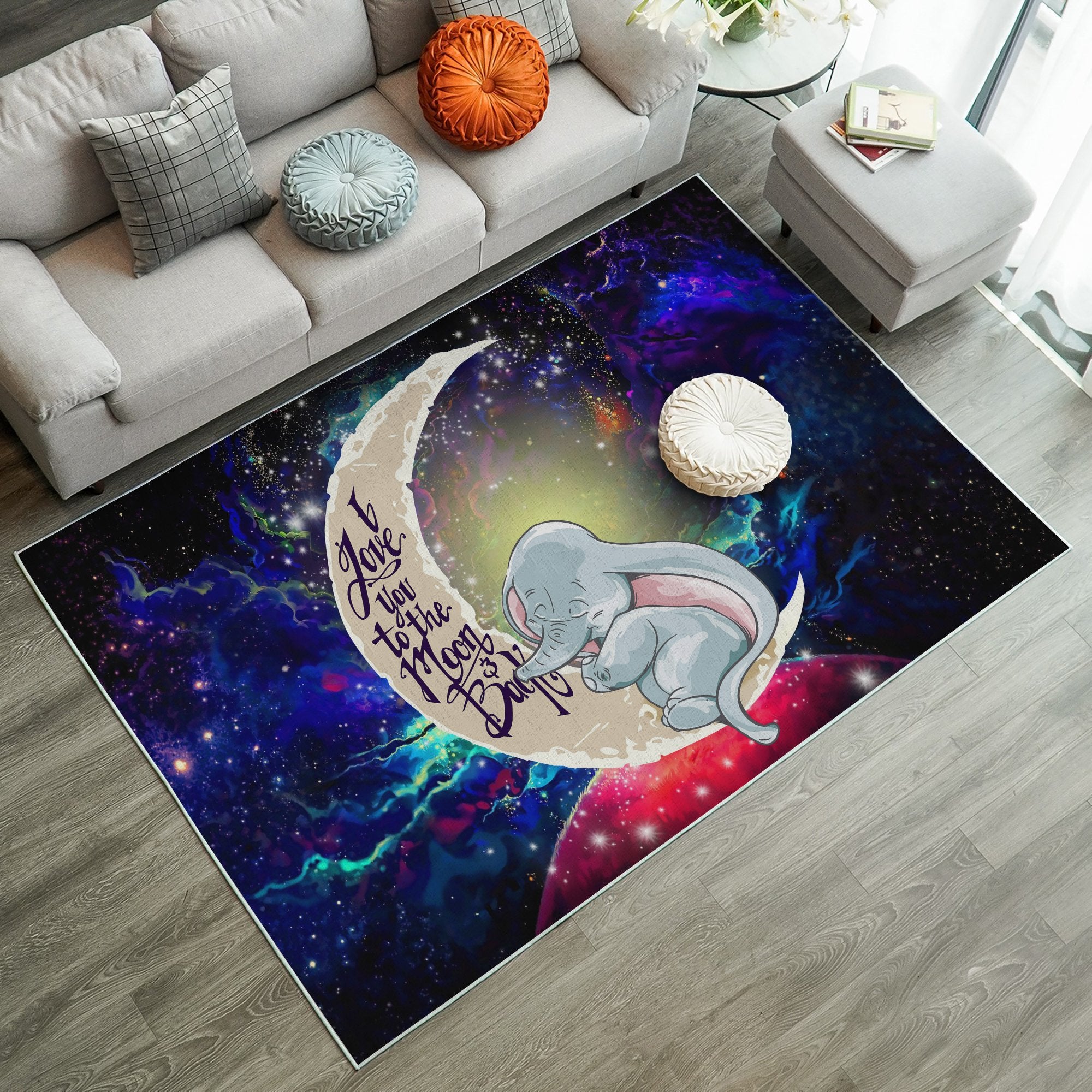 Dumbo Elephant Love You To The Moon Galaxy Carpet Rug Home Room Decor Nearkii