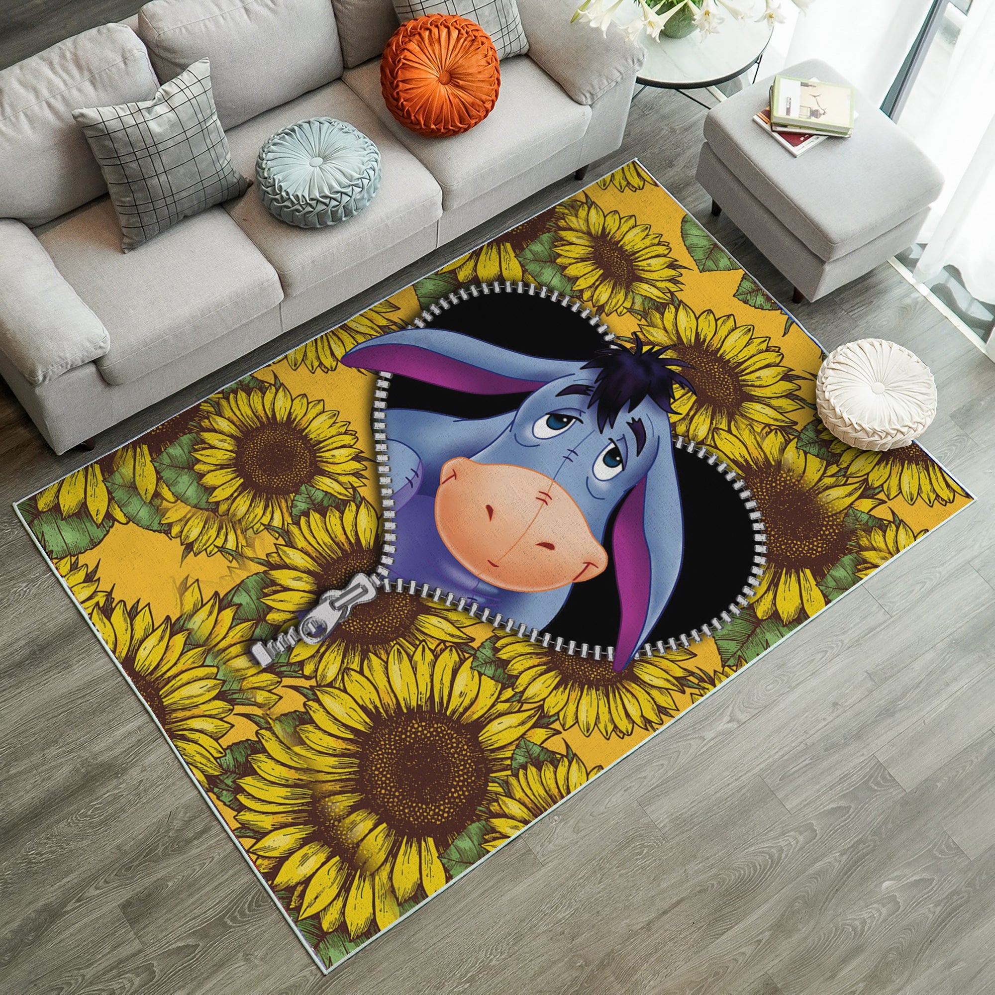 Eeyore Winnie The Pooh Sunflower Zipper Rug Carpet Rug Home Room Decor Nearkii