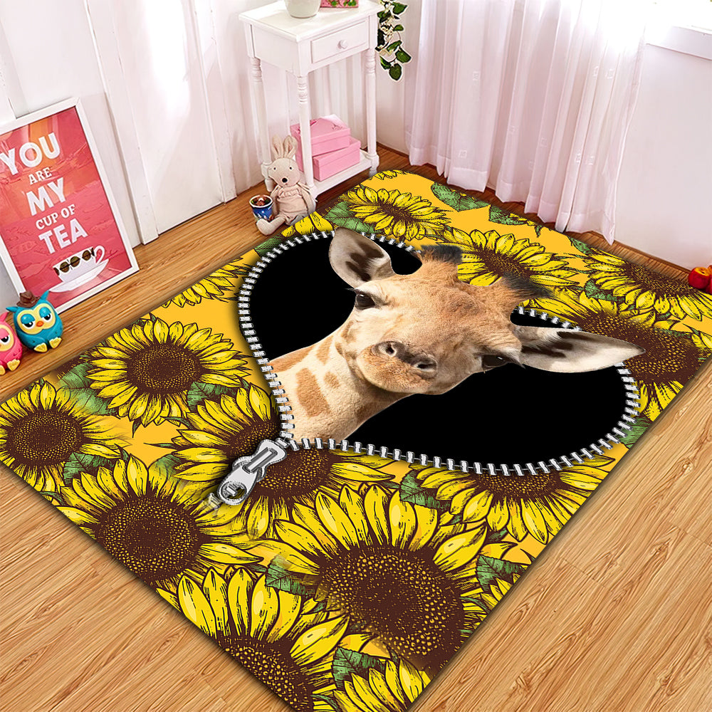 Giraffe Sunflower Zipper Rug Carpet Rug Home Room Decor Nearkii