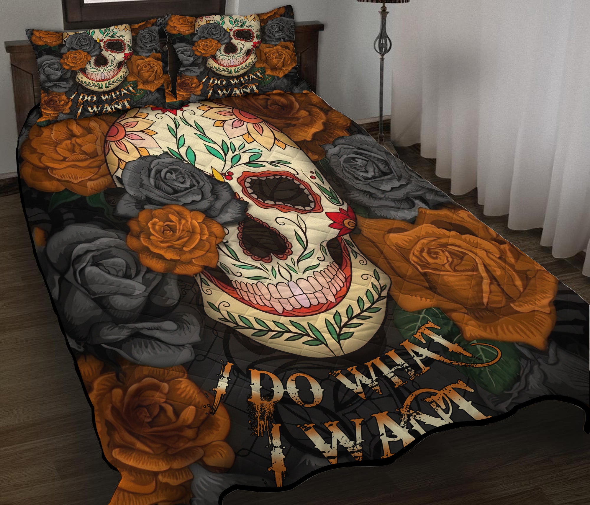 I Do What I Want Skull Roses Mandala Quilt Bed Sets Nearkii