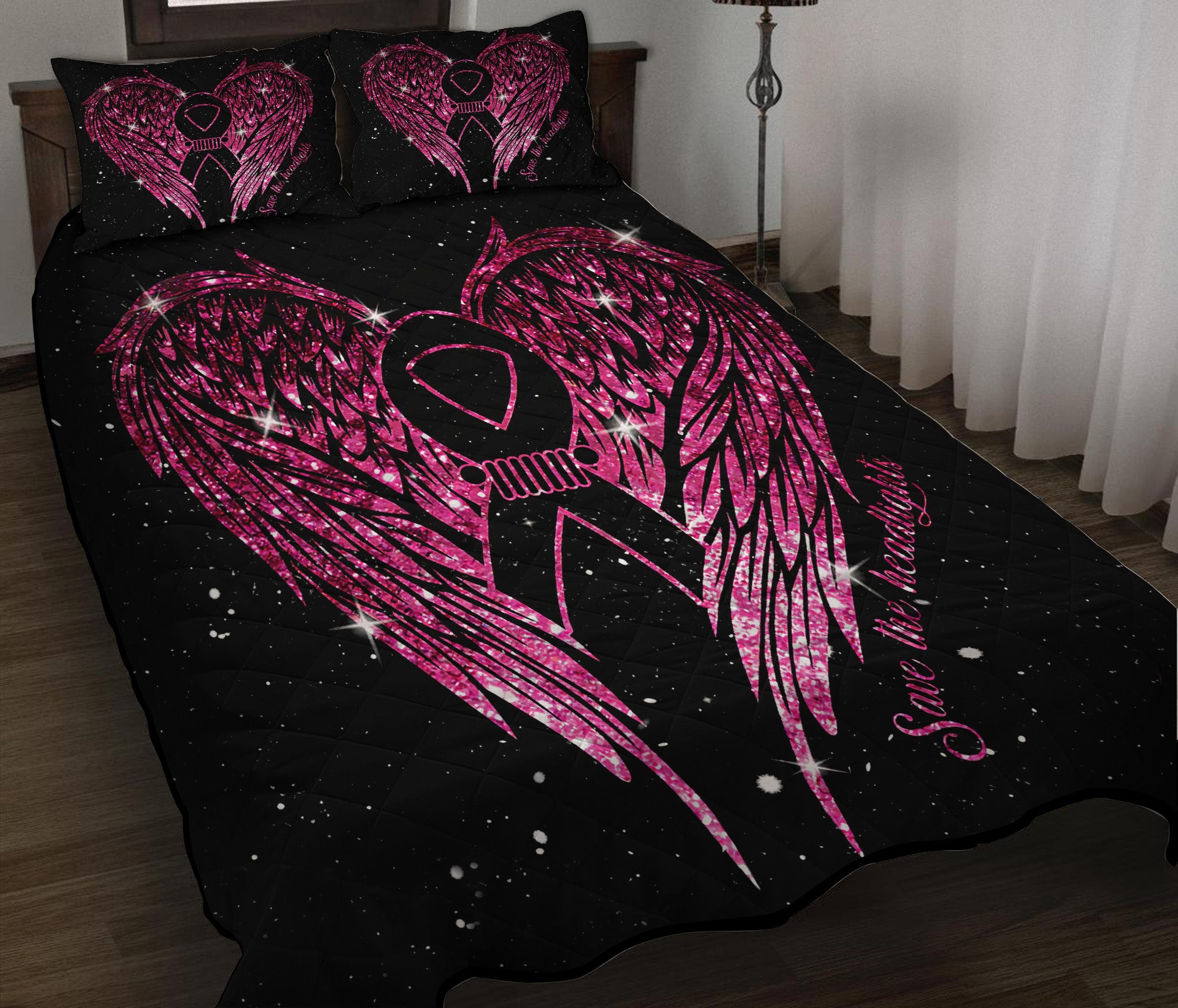 Jeep Girl Save The Headlights Breast Cancer Awareness Pink Quilt Bed Sets Nearkii