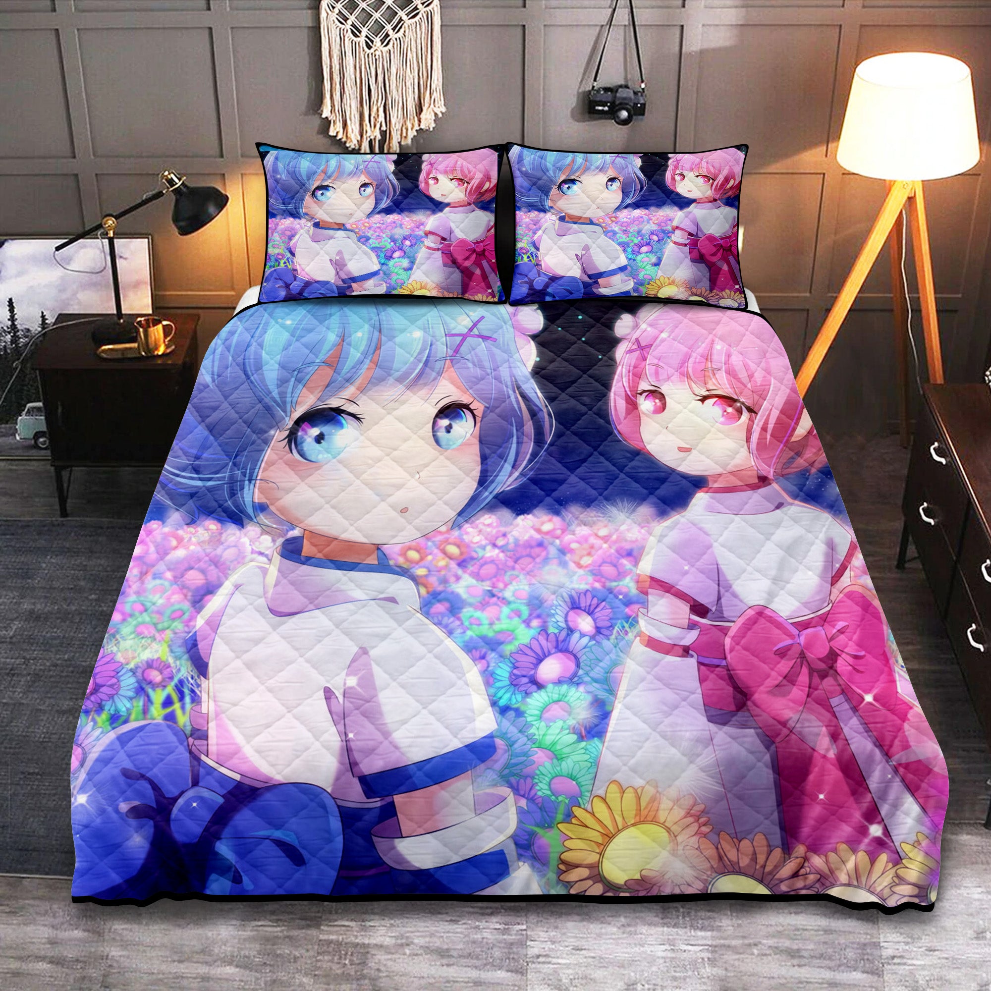 Ram And Rem ReZero Anime Quilt Bed Sets Nearkii