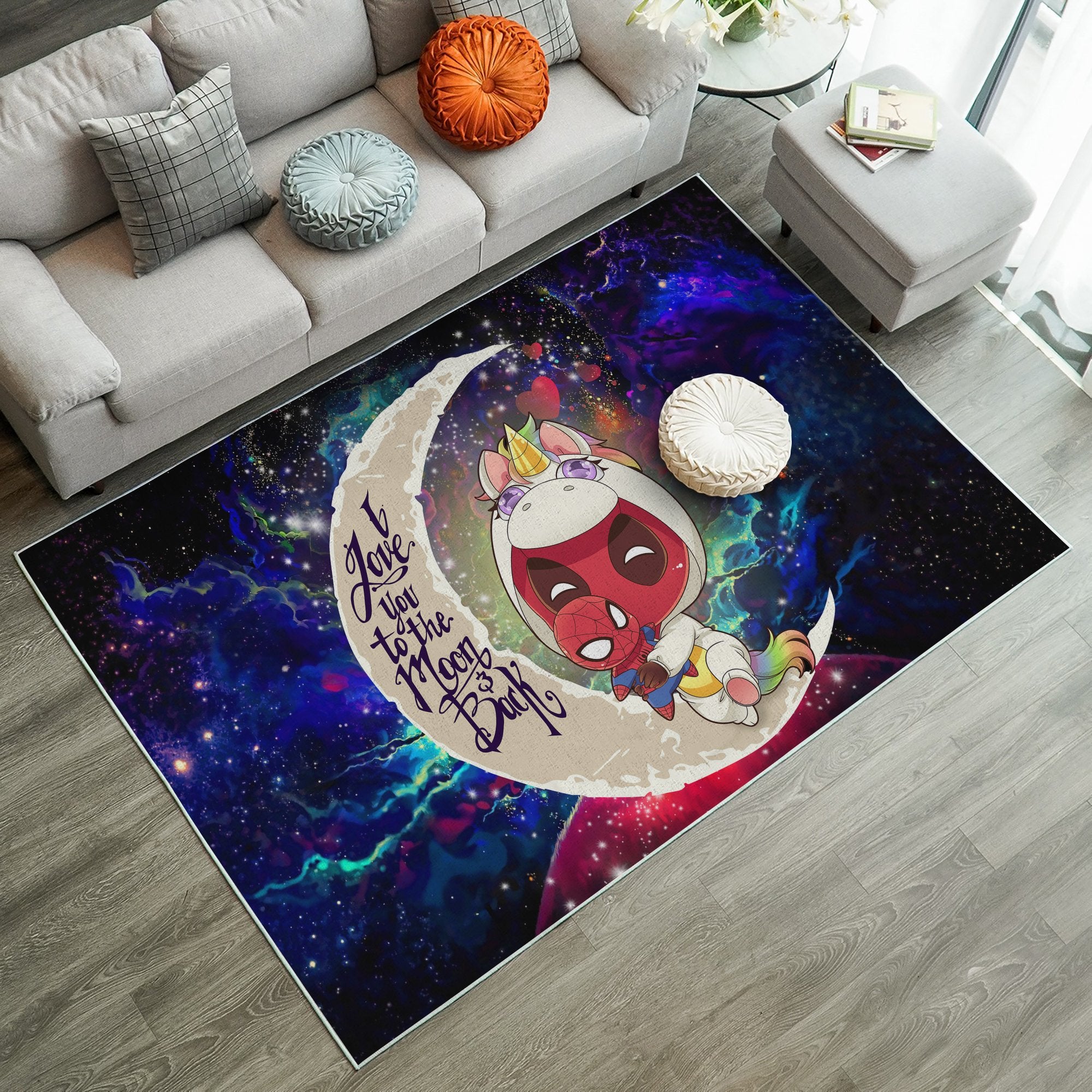 Unicorn Deadpool And Spiderman Avenger Love You To The Moon Galaxy Carpet Rug Home Room Decor Nearkii