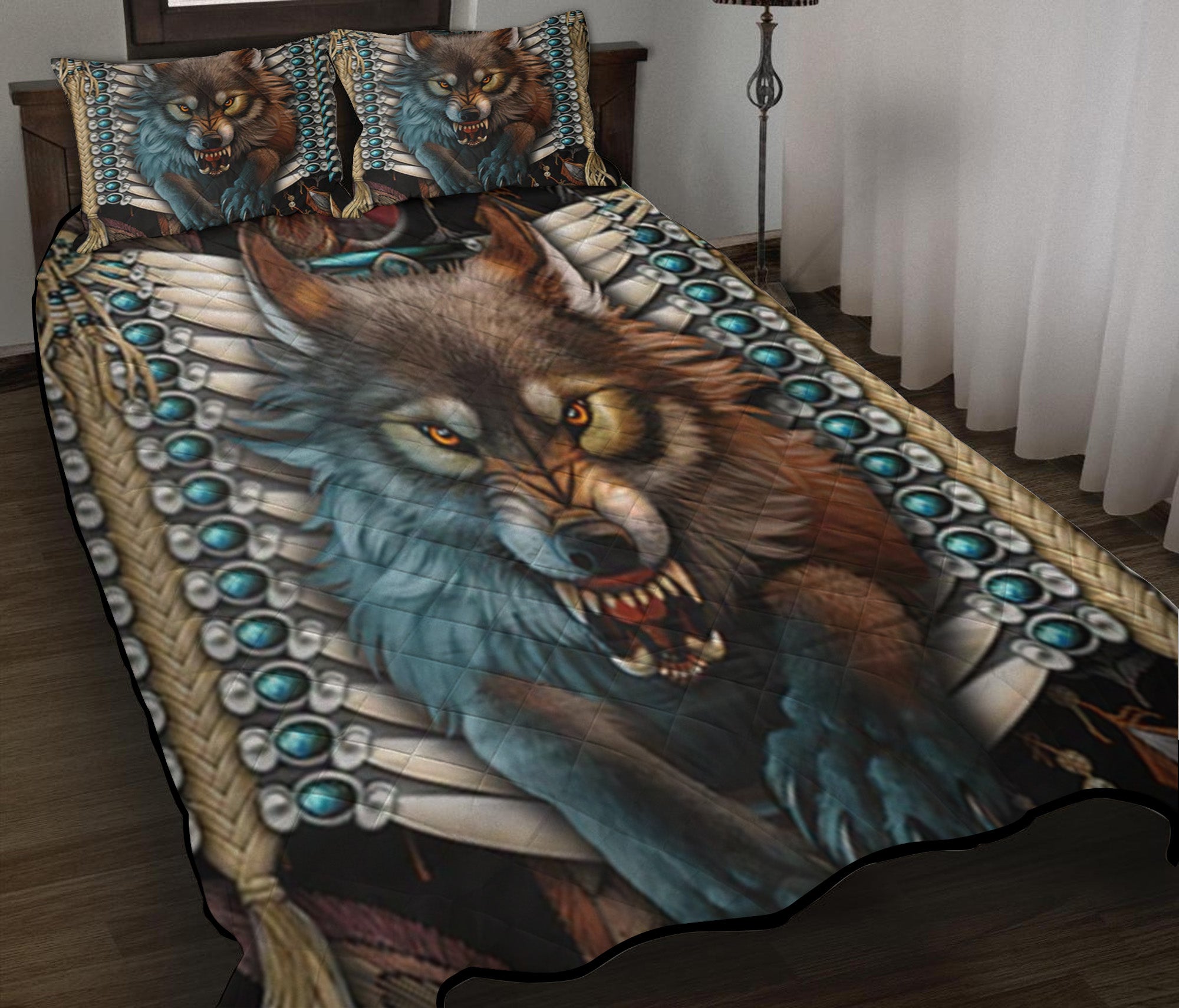 Wolf Native American Quilt Bed Sets Nearkii
