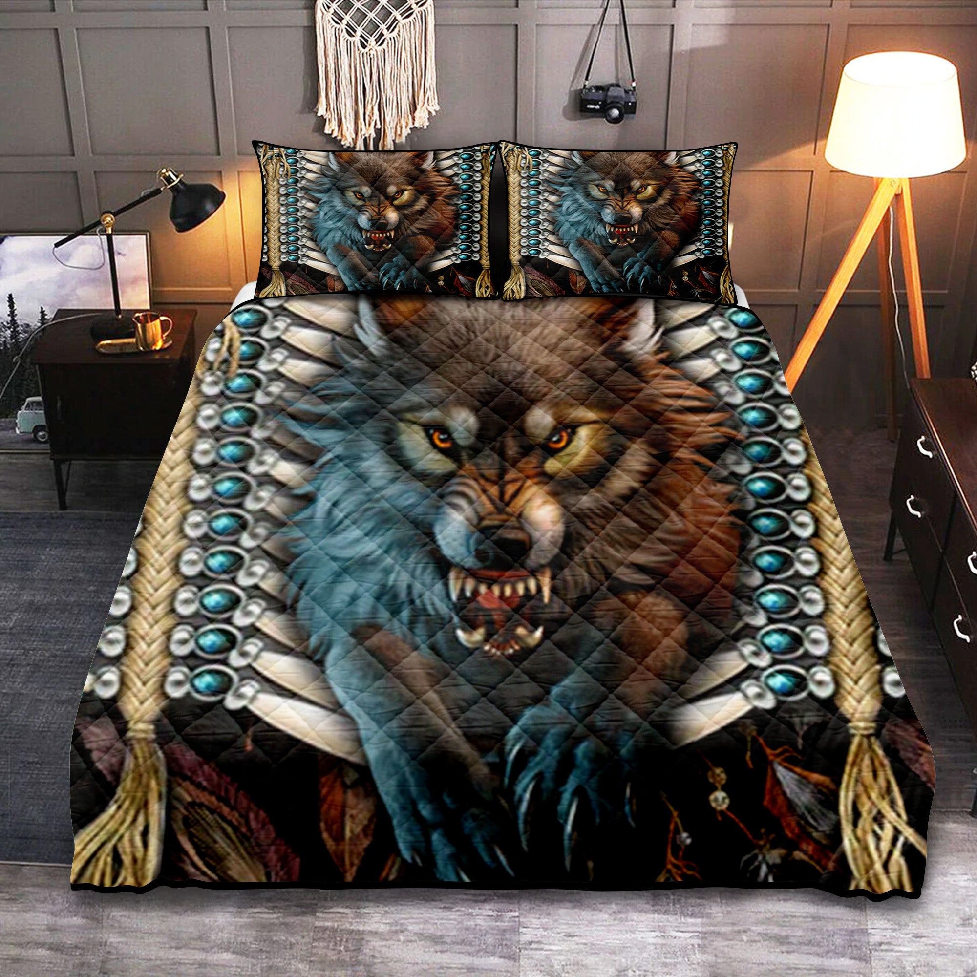 Wolf Native American Quilt Bed Sets Nearkii