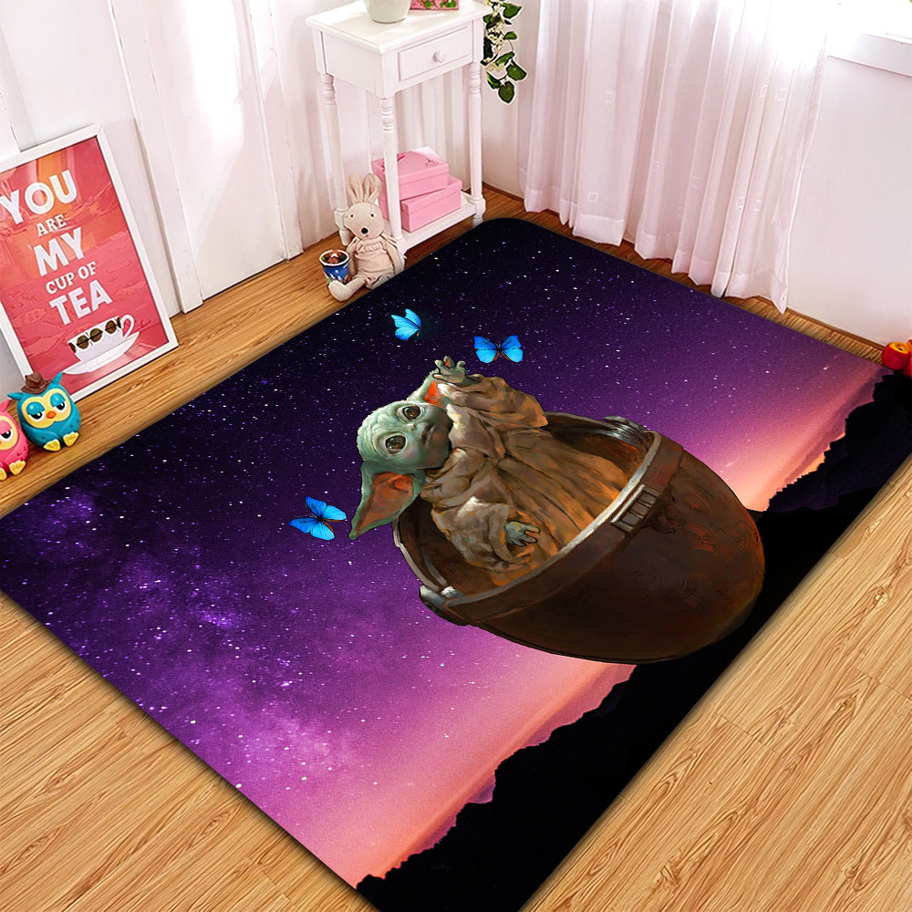 Baby Yoda Galaxy Butterfly Rug Carpet Rug Home Room Decor Nearkii