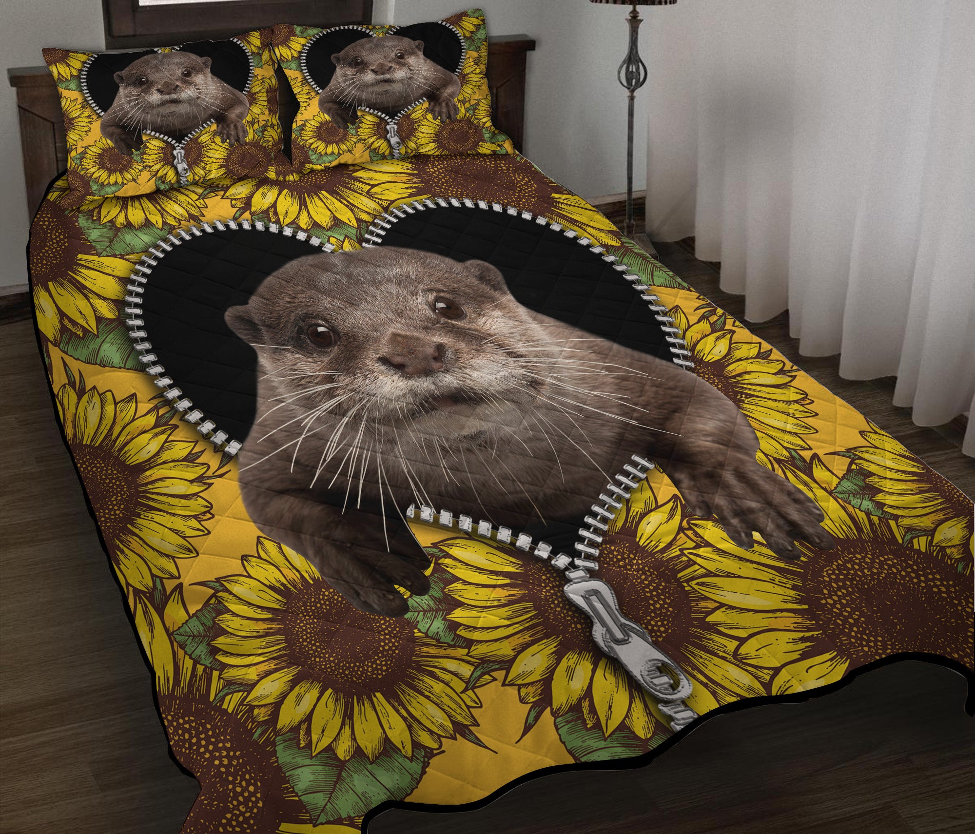 Beaver Sunflower Zipper Quilt Bed Sets Nearkii