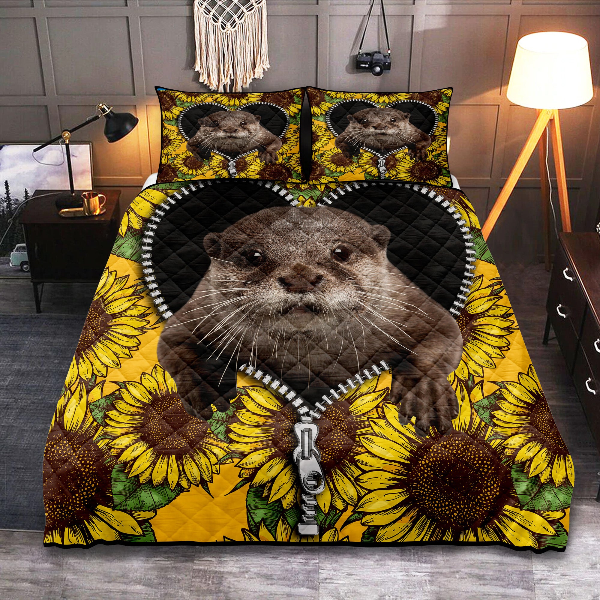 Beaver Sunflower Zipper Quilt Bed Sets Nearkii
