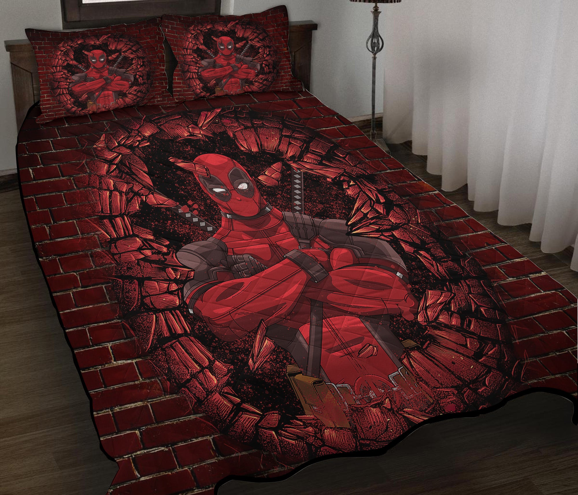 Deadpool Break Wall Style Quilt Bed Sets Nearkii