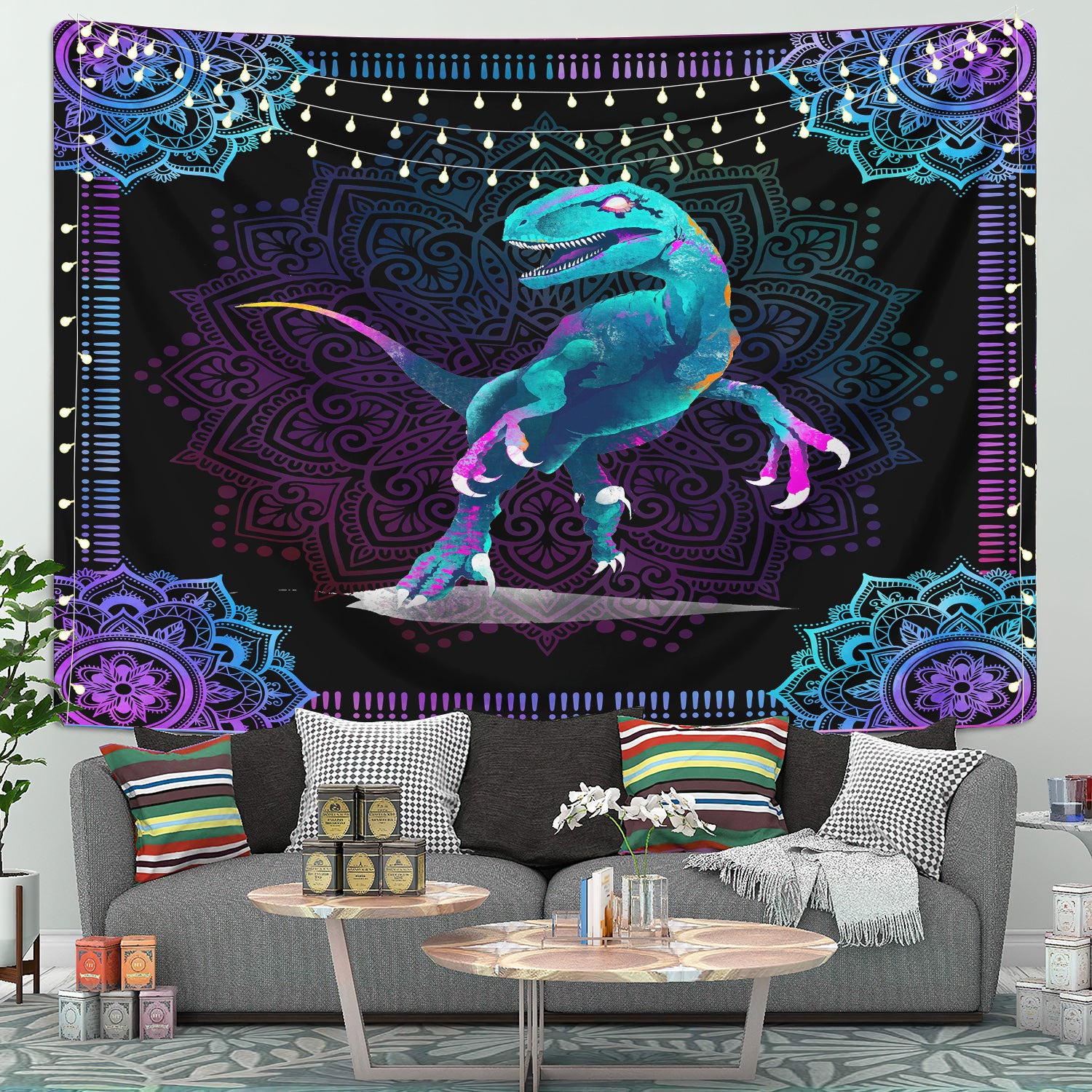 Dinosaur Mandala Tapestry Room Decor Nearkii