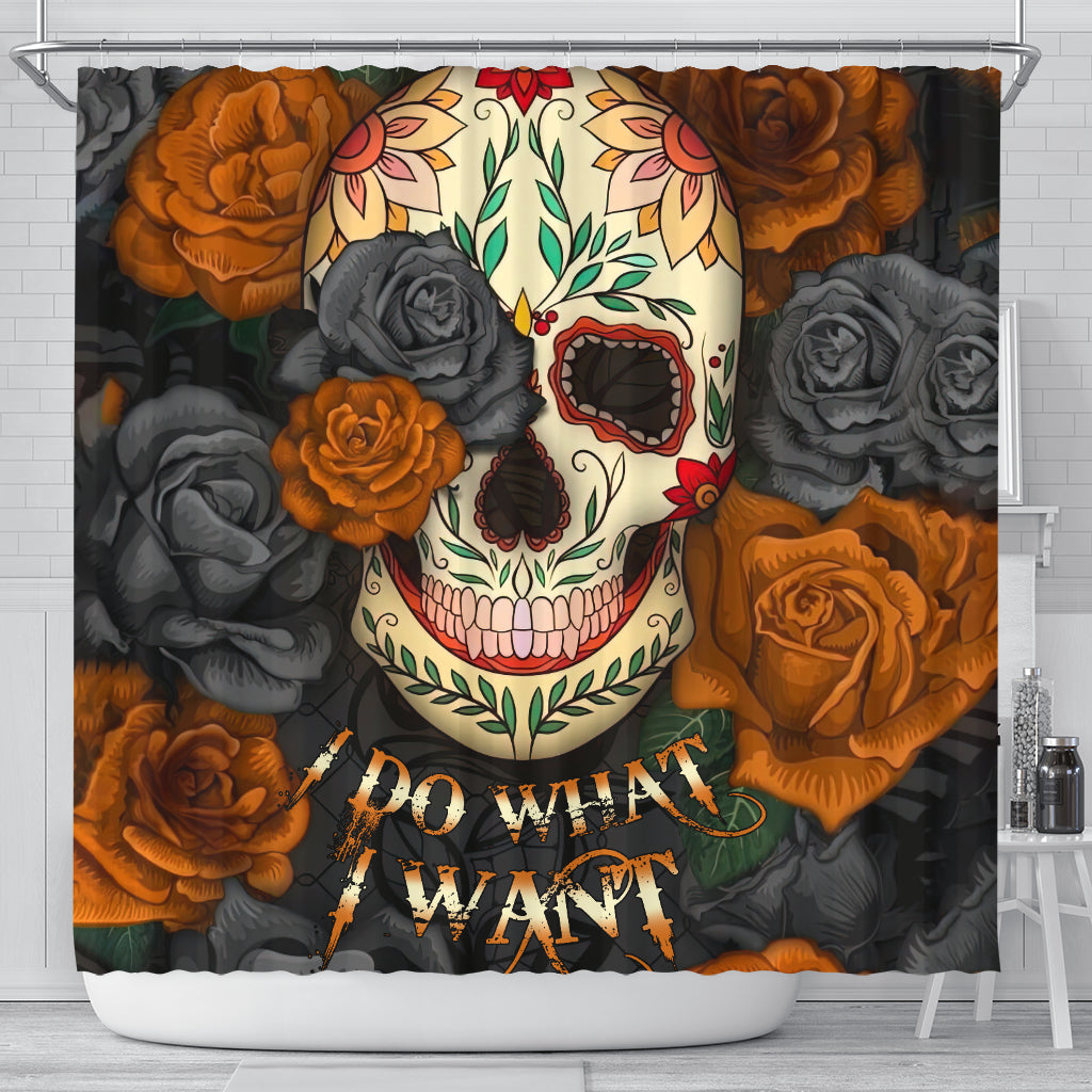 I Do What I Want Skull Roses Mandala Shower Curtain Nearkii