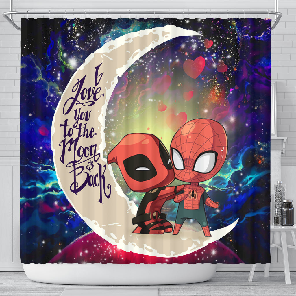 Spiderman And Deadpool Couple Love You To The Moon Galaxy Shower Curtain Nearkii