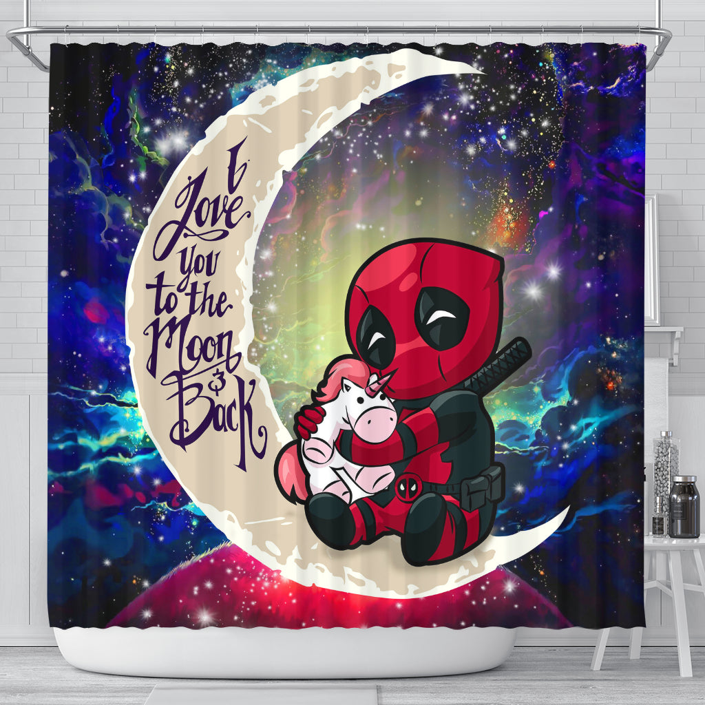 Chibi Deadpool Unicorn Toy Love You To The Moon Galaxy Shower Curtain Nearkii