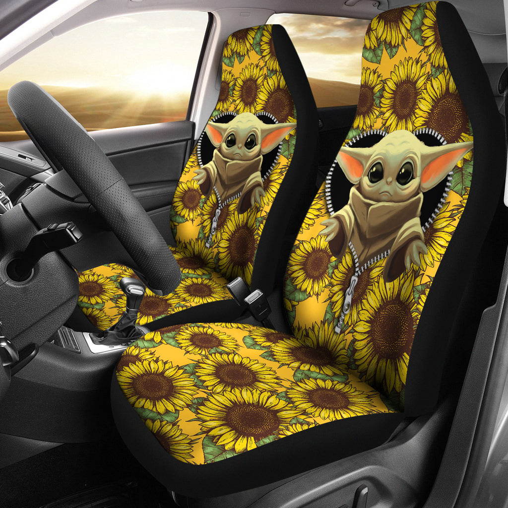 Baby Yoda Zipper Sunflower Premium Custom Car Seat Covers Decor Protectors