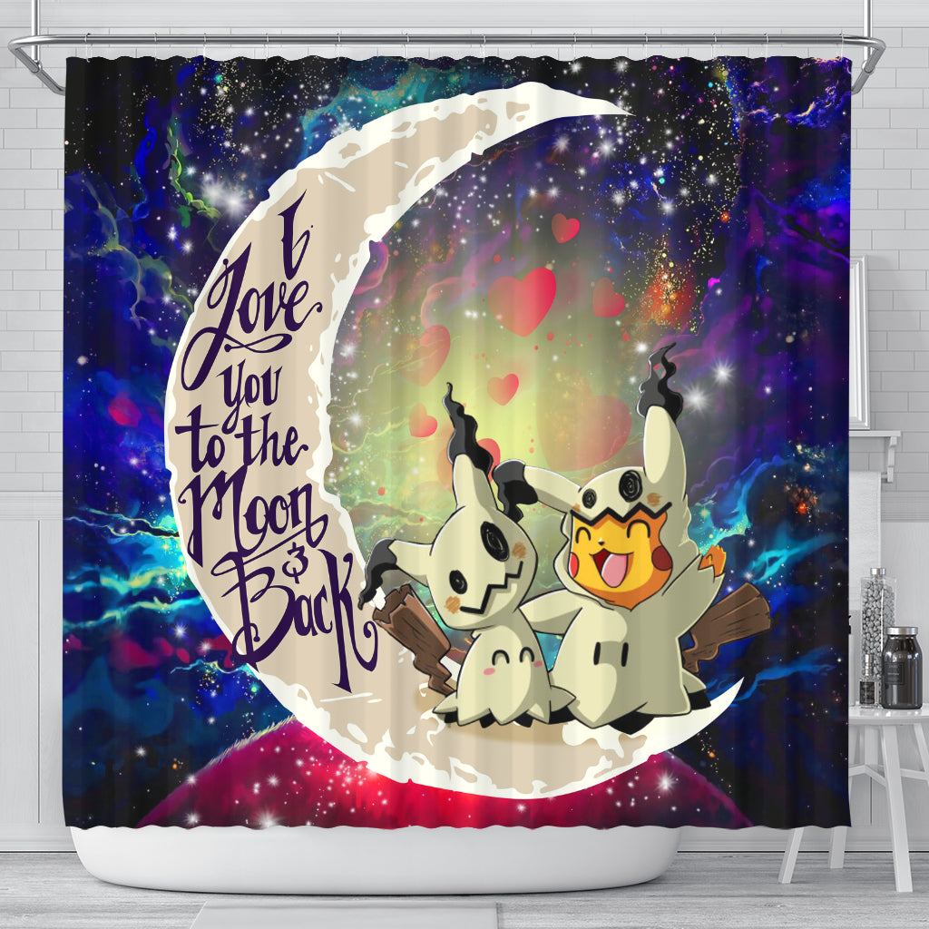 Pikachu Cute Mimikyu Love You To The Moon Galaxy Shower Curtain Nearkii
