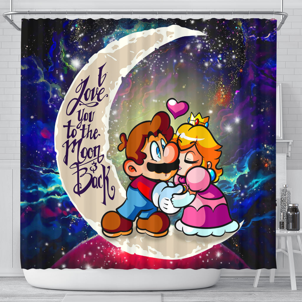 Mario Couple Love You To The Moon Galaxy Shower Curtain Nearkii