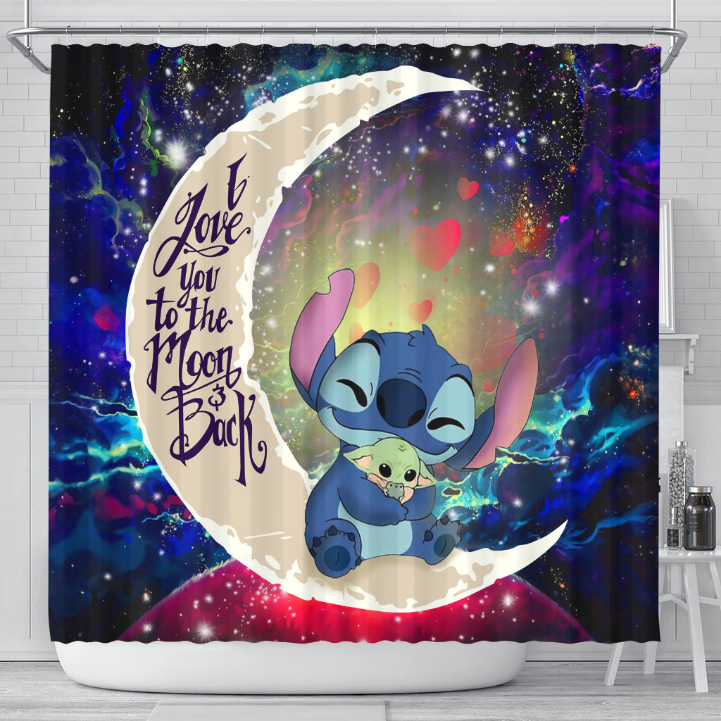 Stitch Hold Baby Yoda Love You To The Moon Galaxy Shower Curtain Nearkii