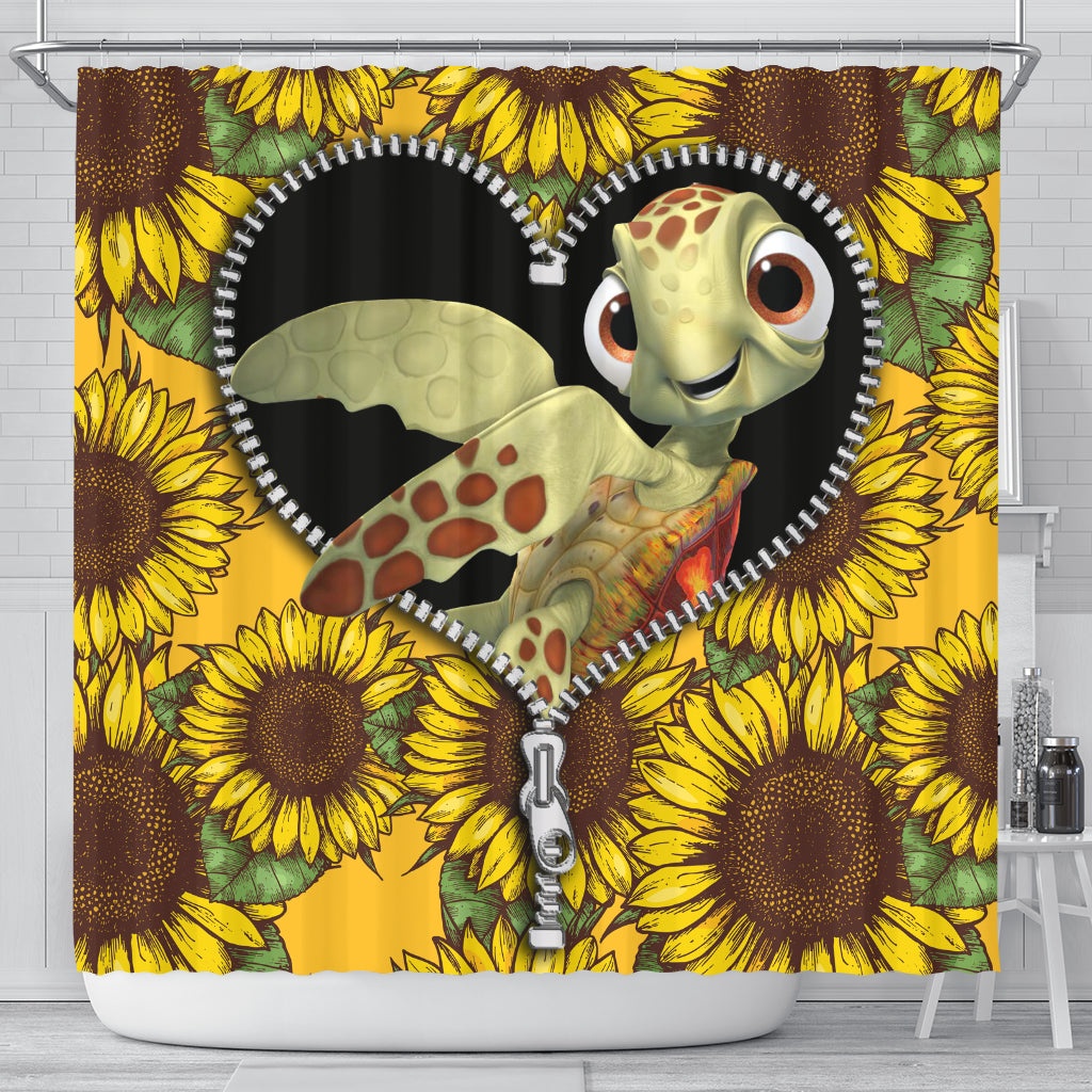 Turtle Sunflower Zipper Shower Curtain Nearkii