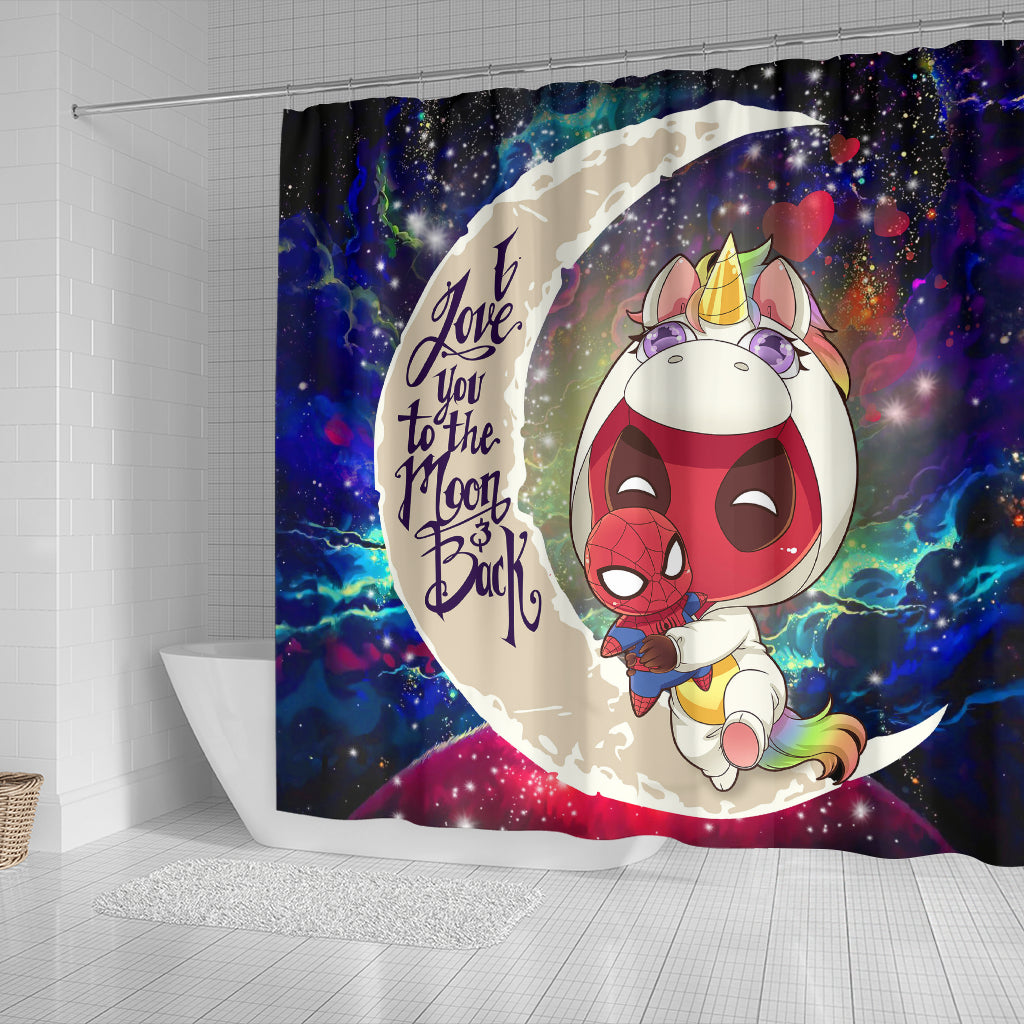 Unicorn Deadpool And Spiderman Avenger Love You To The Moon Galaxy Shower Curtain Nearkii