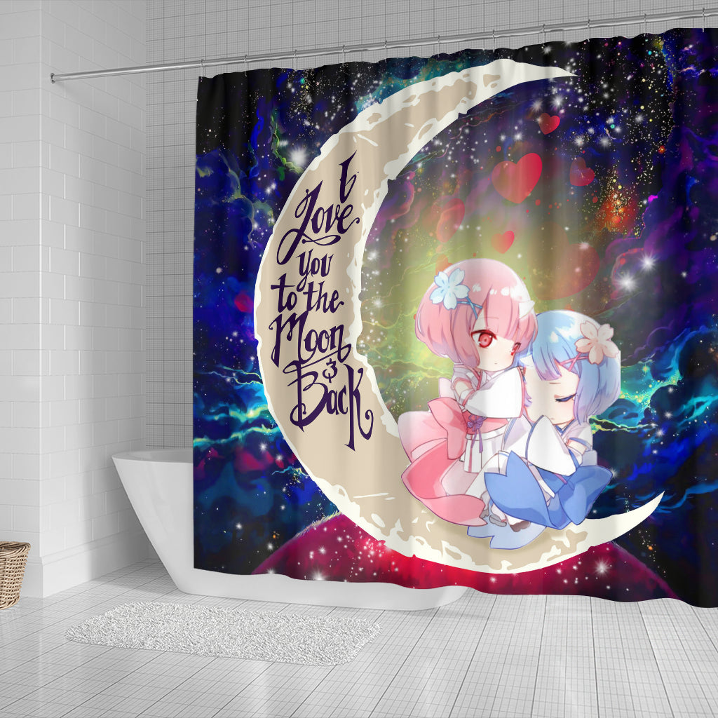 Ram And Rem Rezero Love You To The Moon Galaxy Shower Curtain Nearkii
