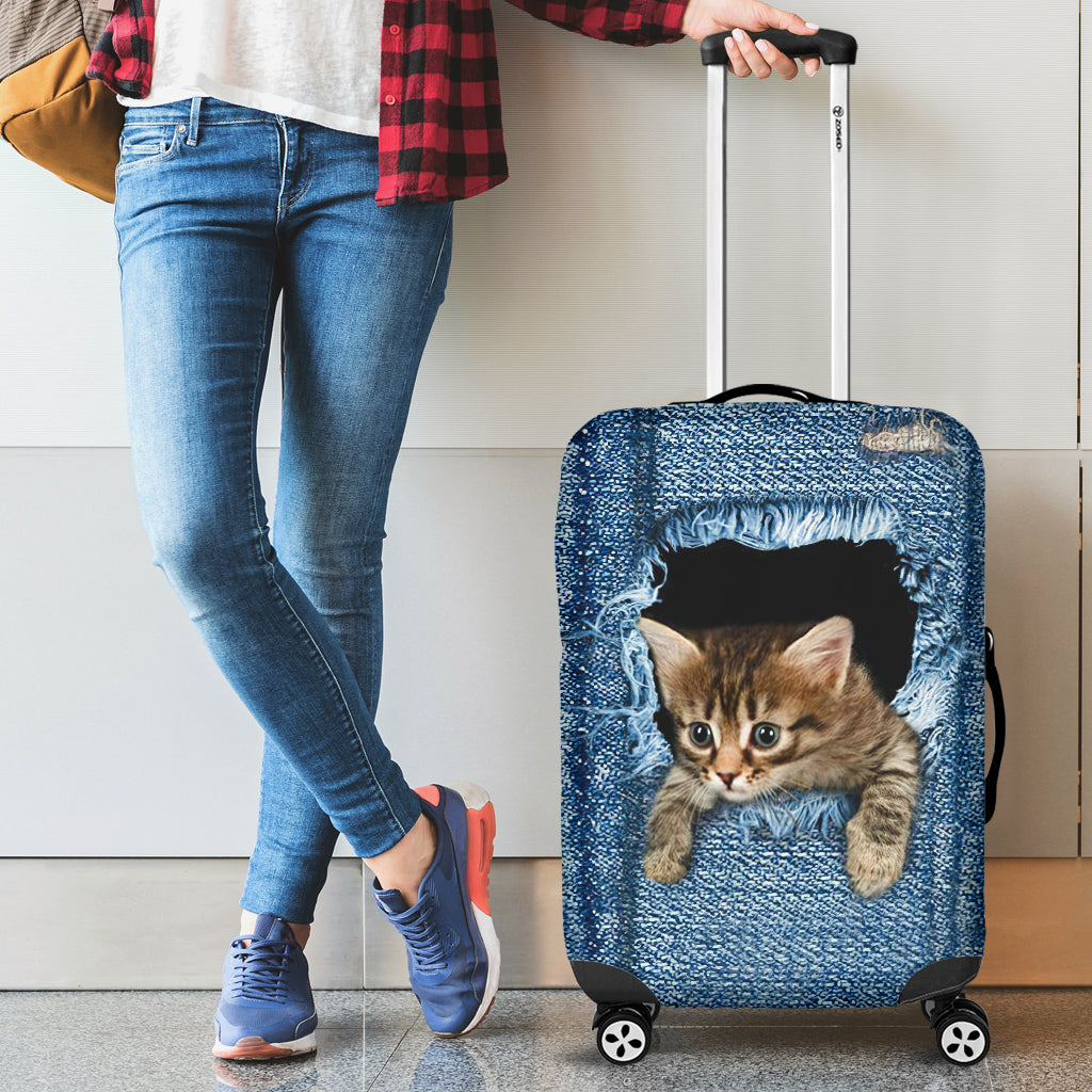 Cute Kitty Cat Jean Hiding Luggage Cover Suitcase Protector Nearkii