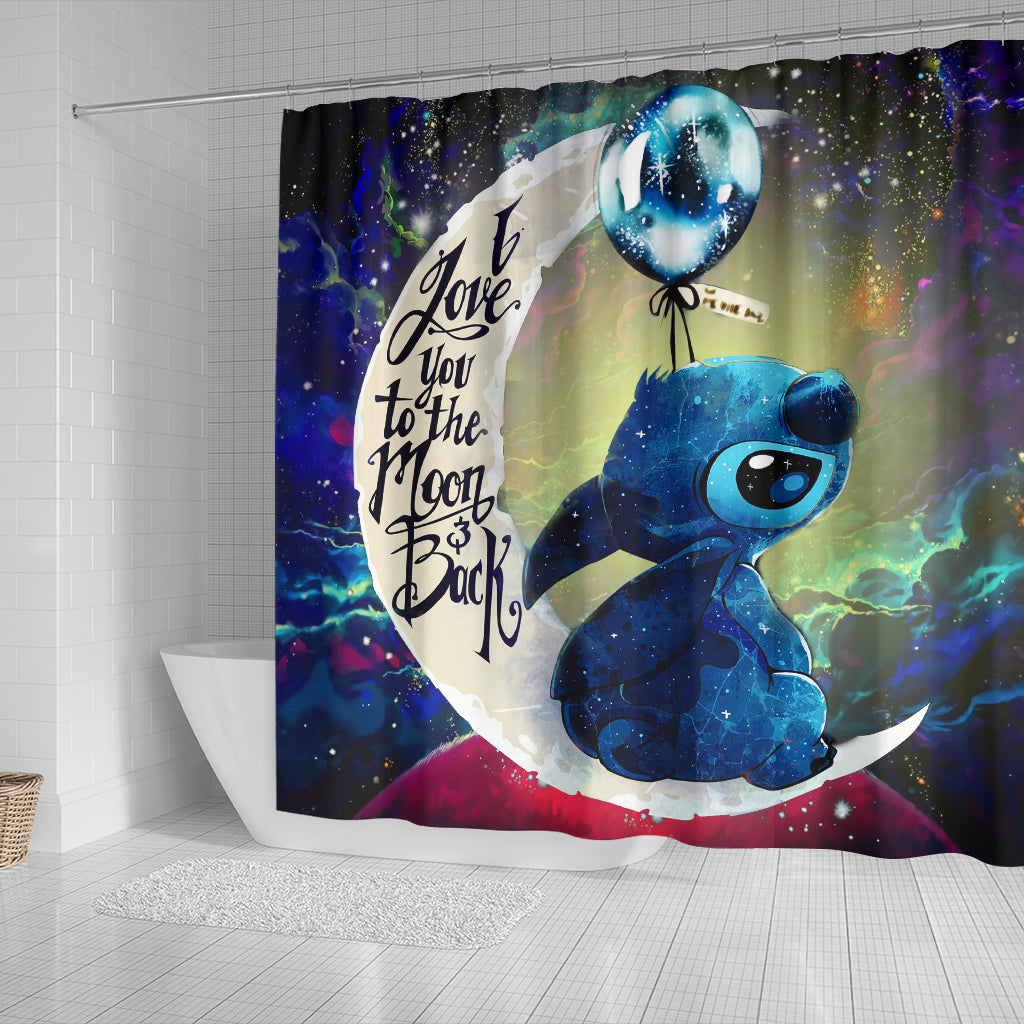 Stitch Love You To The Moon Galaxy Shower Curtain Nearkii