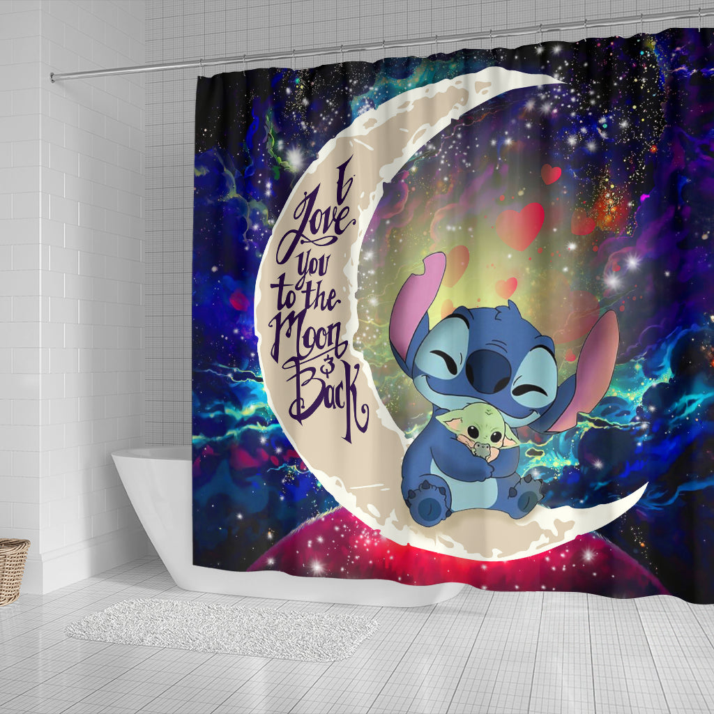 Stitch Hold Baby Yoda Love You To The Moon Galaxy Shower Curtain Nearkii