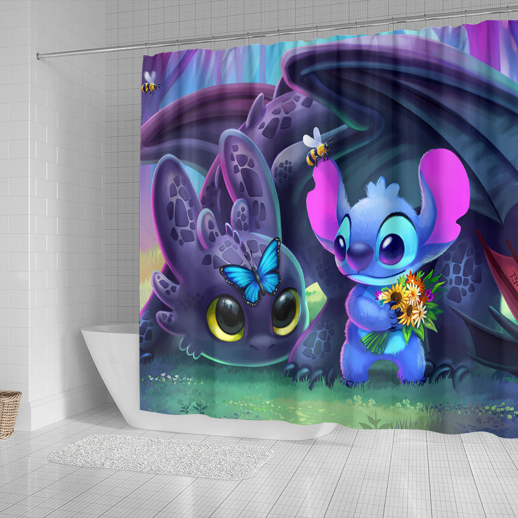 Stitch And Toothless Shower Curtain Nearkii