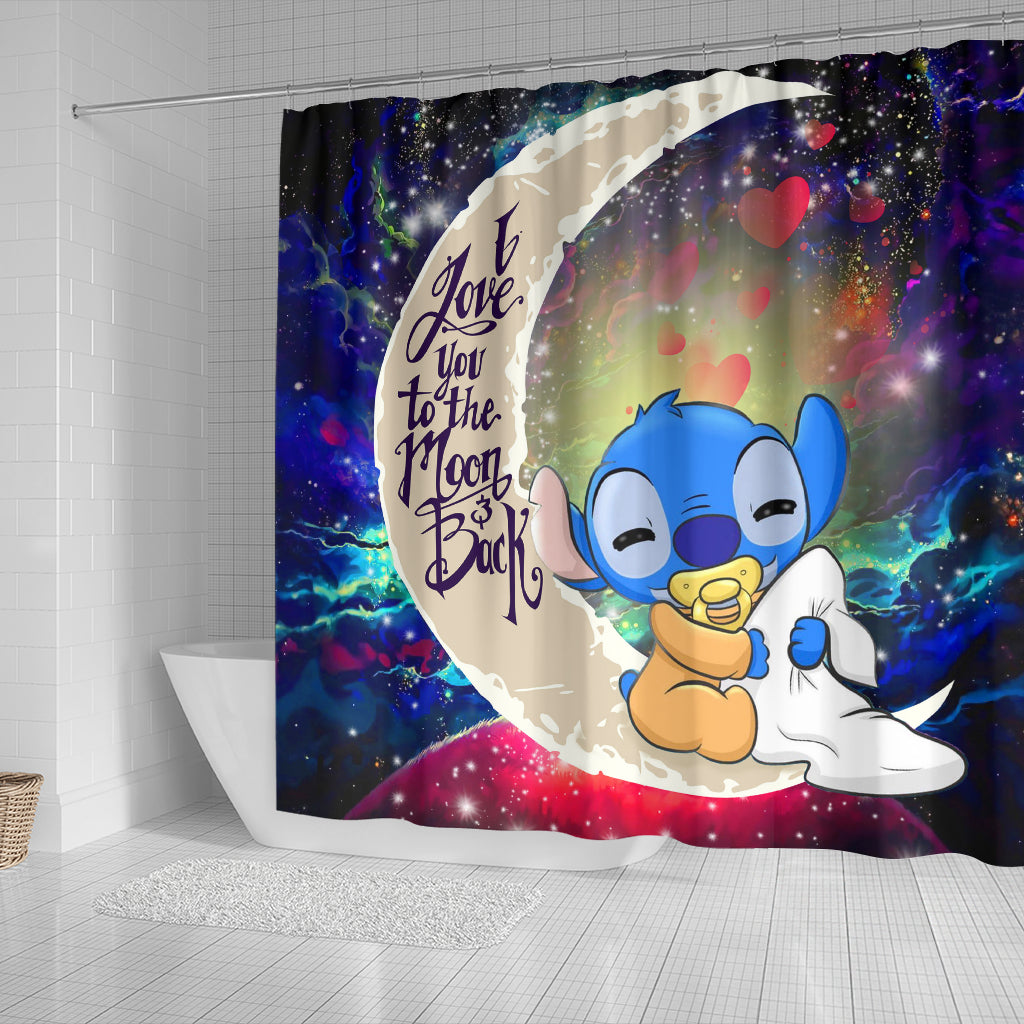 Cute Baby Stitch Sleep Love You To The Moon Galaxy Shower Curtain Nearkii