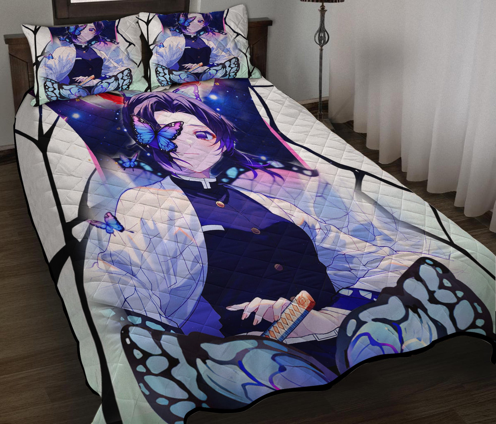 Shinobu Sky Demon Slayer Butterfly Anime Quilt Bed Sets Nearkii