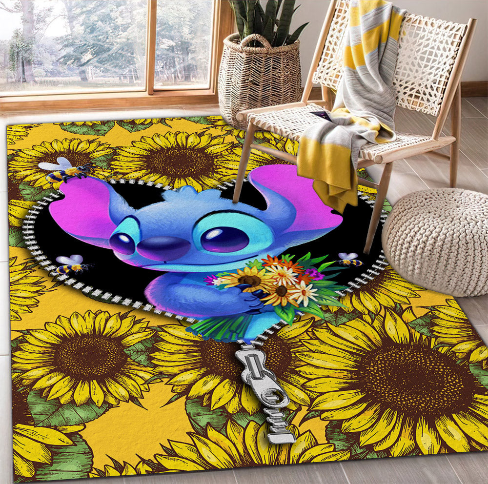 Stitch Sunflower Ziper Rug Carpet Rug Home Room Decor Nearkii