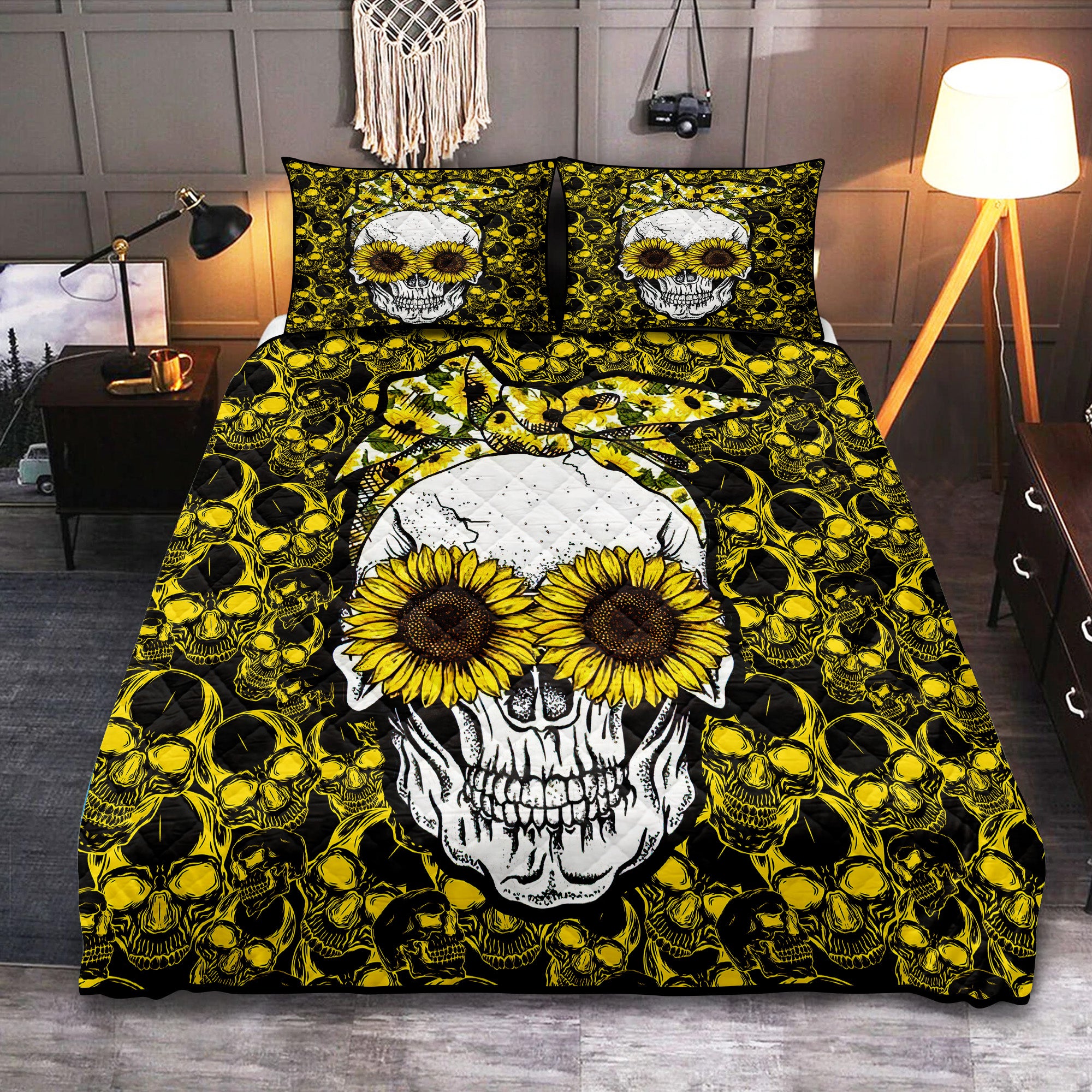 Sunflower Skull Quilt Bed Sets Nearkii