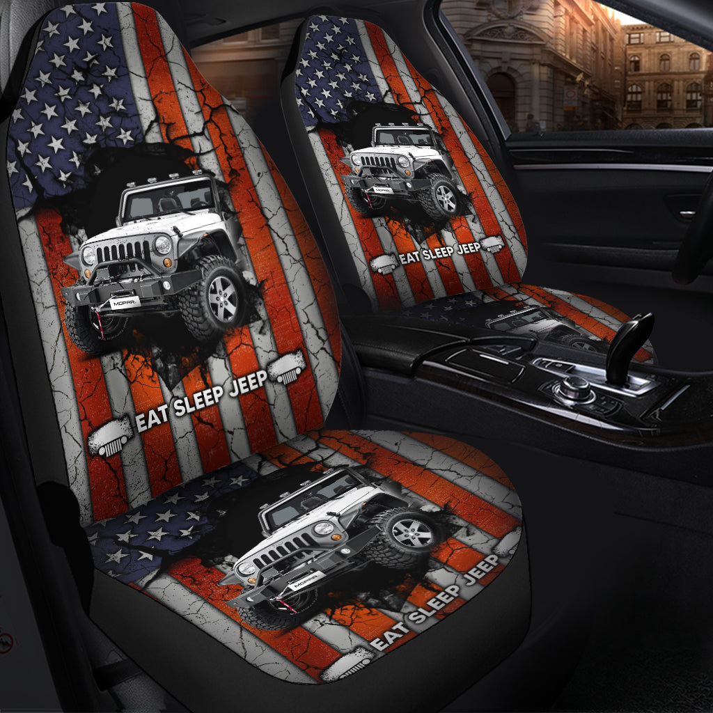 Eat Sleep Jeep American Flag Premium Custom Car Seat Covers Decor Protectors Nearkii