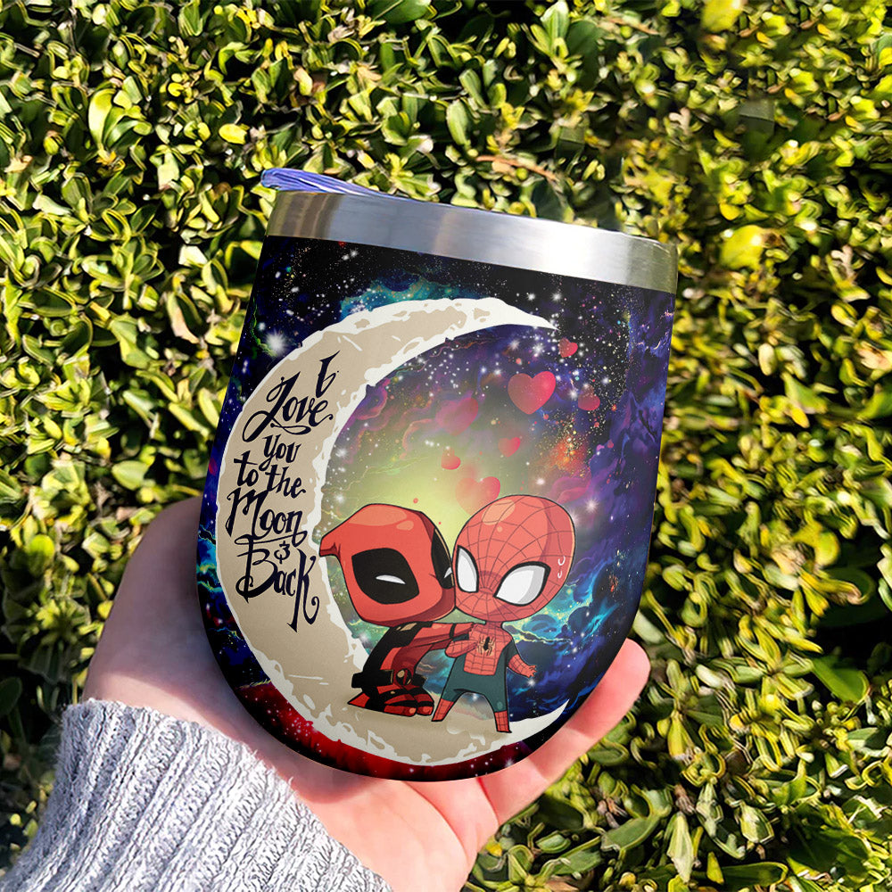 Spiderman And Deadpool Couple Love You To Moon And Back Premium Wine Tumbler Nearkii