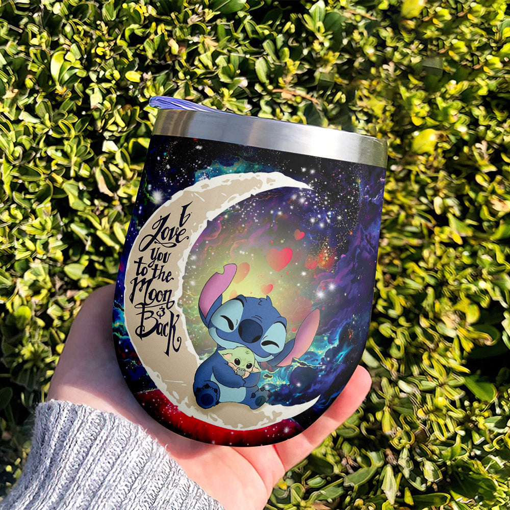 Stitch Hold Baby Yoda Love You To Moon And Back Premium Wine Tumbler Nearkii