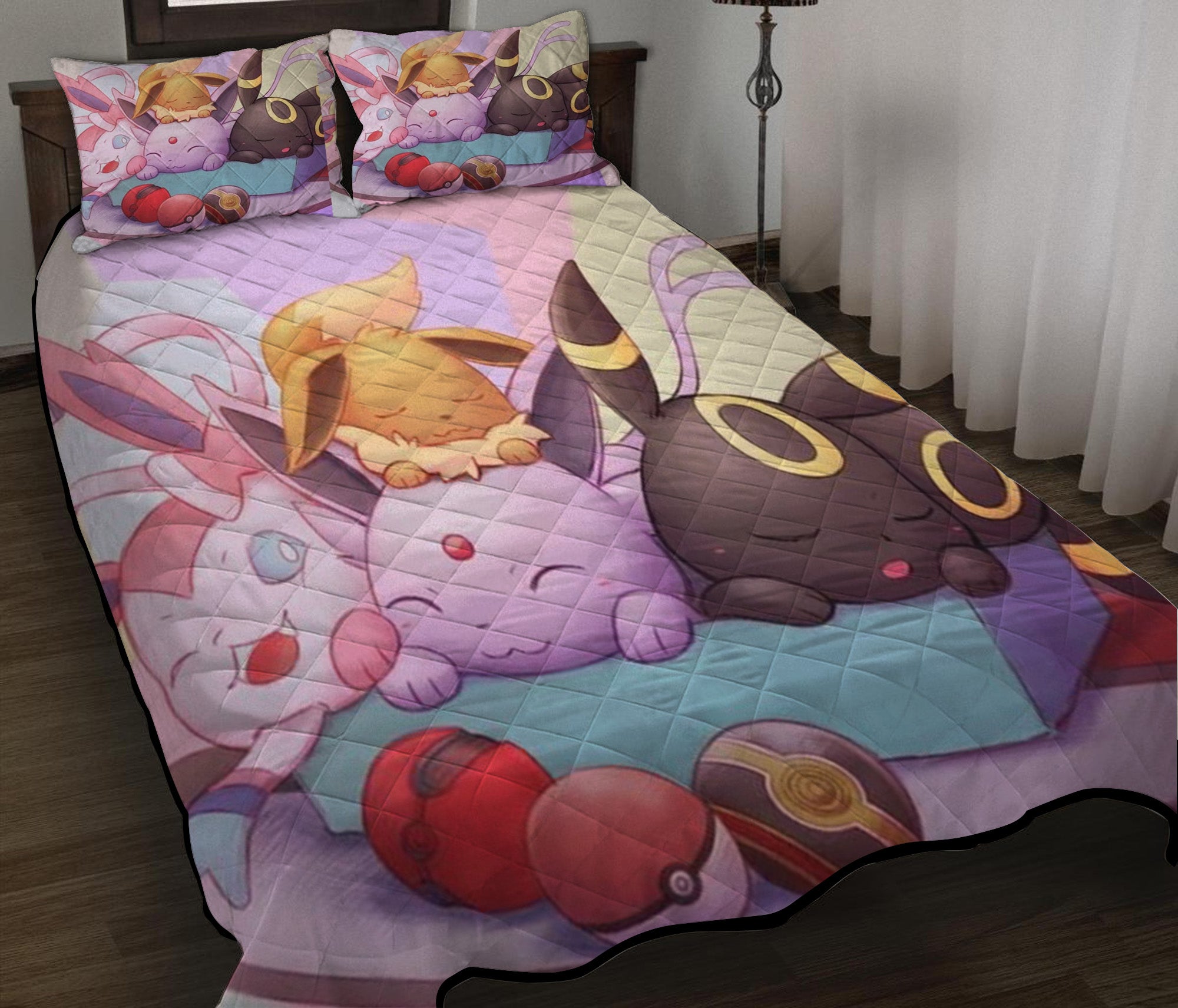 Cute Eevee Evolution Pokemon Quilt Bed Sets Nearkii