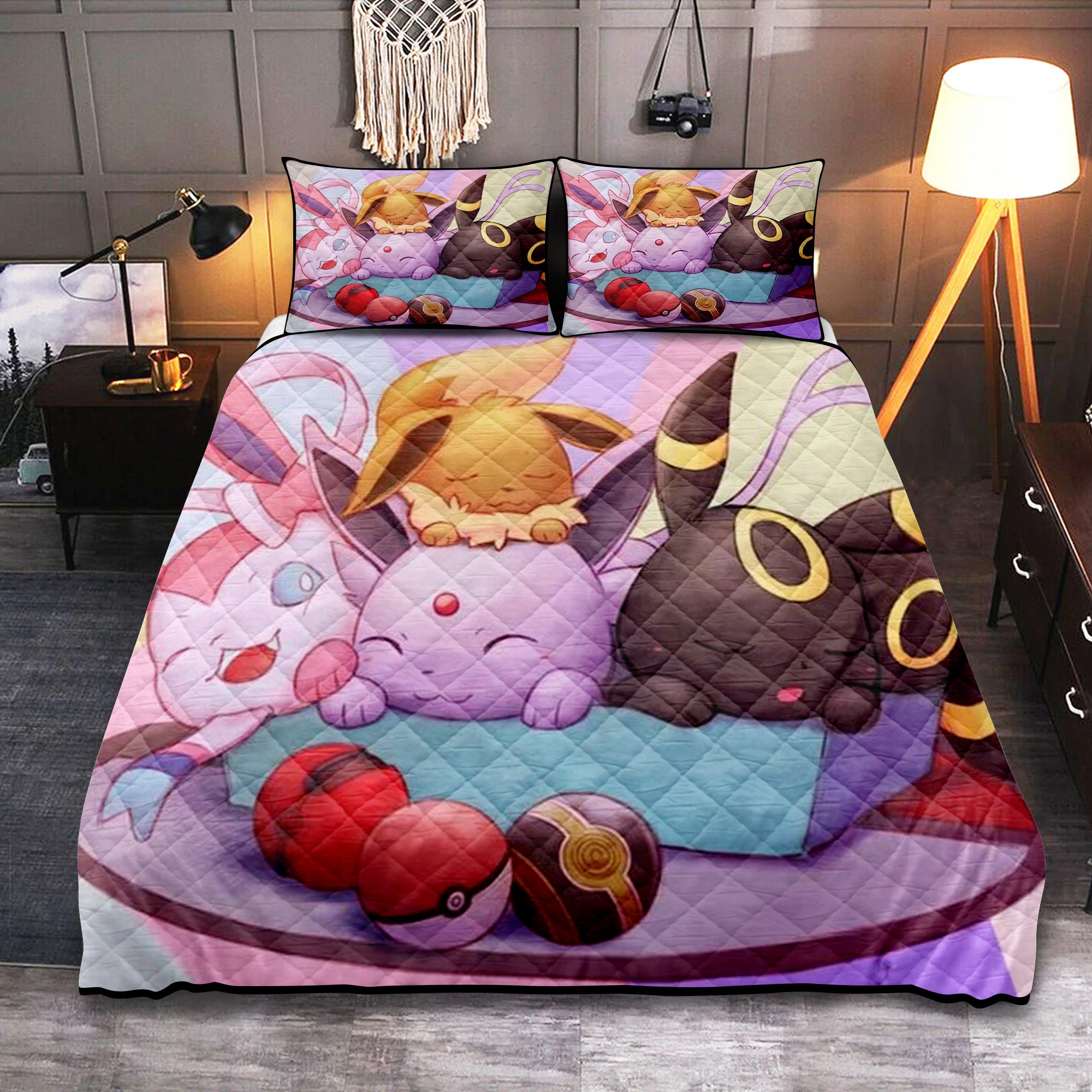 Cute Eevee Evolution Pokemon Quilt Bed Sets Nearkii