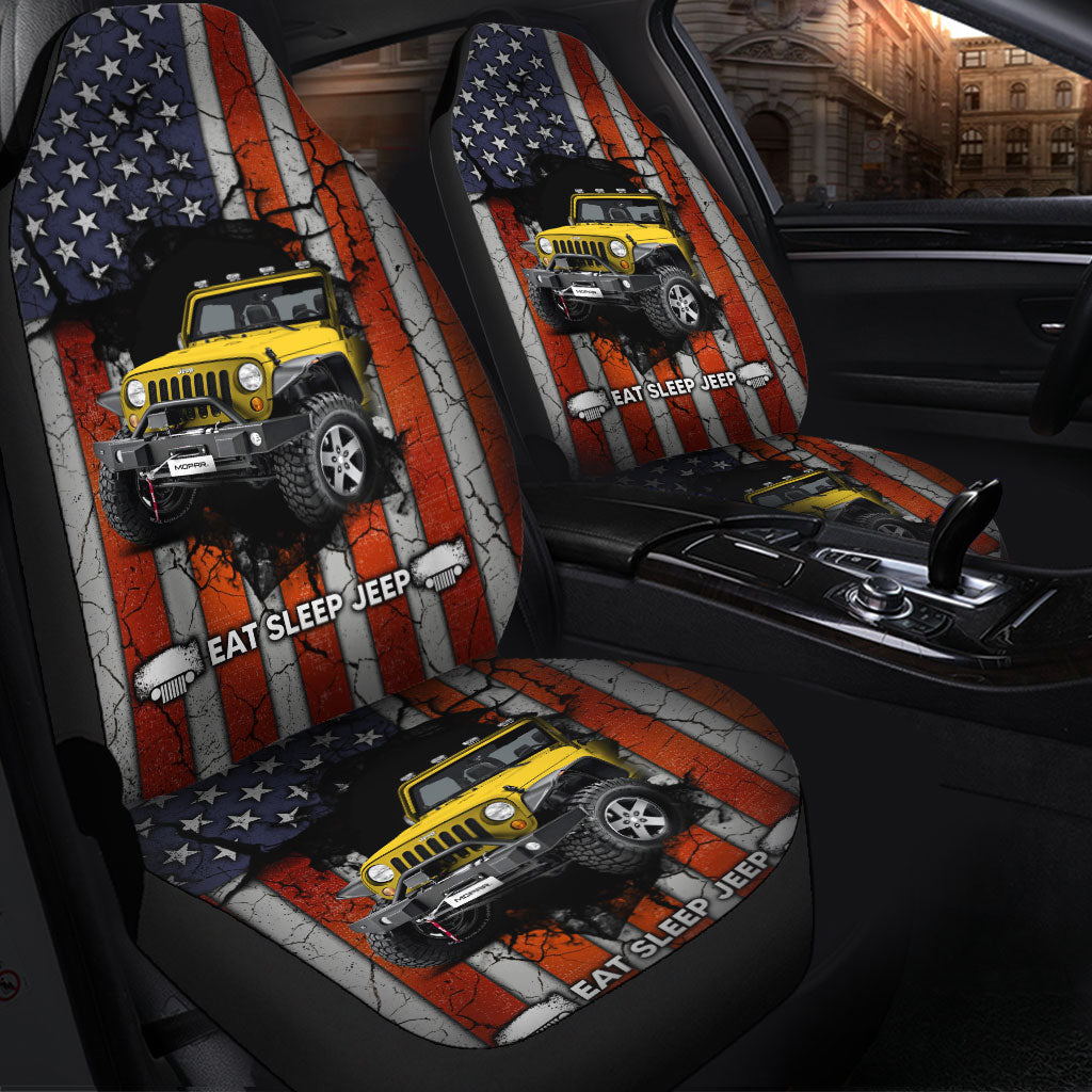 Eat Sleep Jeep Yellow Premium Custom Car Seat Covers Decor Protectors Nearkii