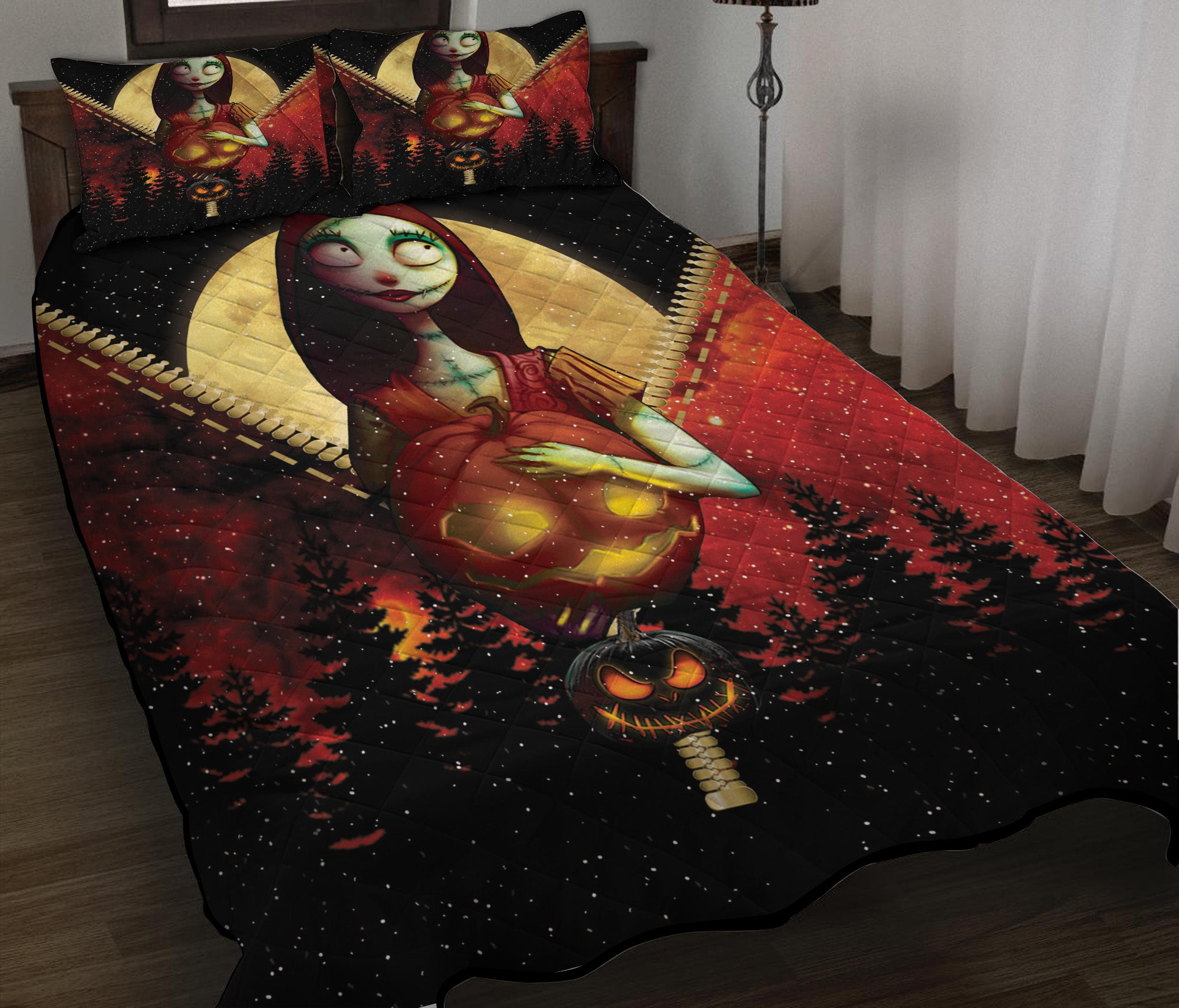 Sally Nightmare Before Christmas Galaxy Zipper Quilt Bed Sets Nearkii