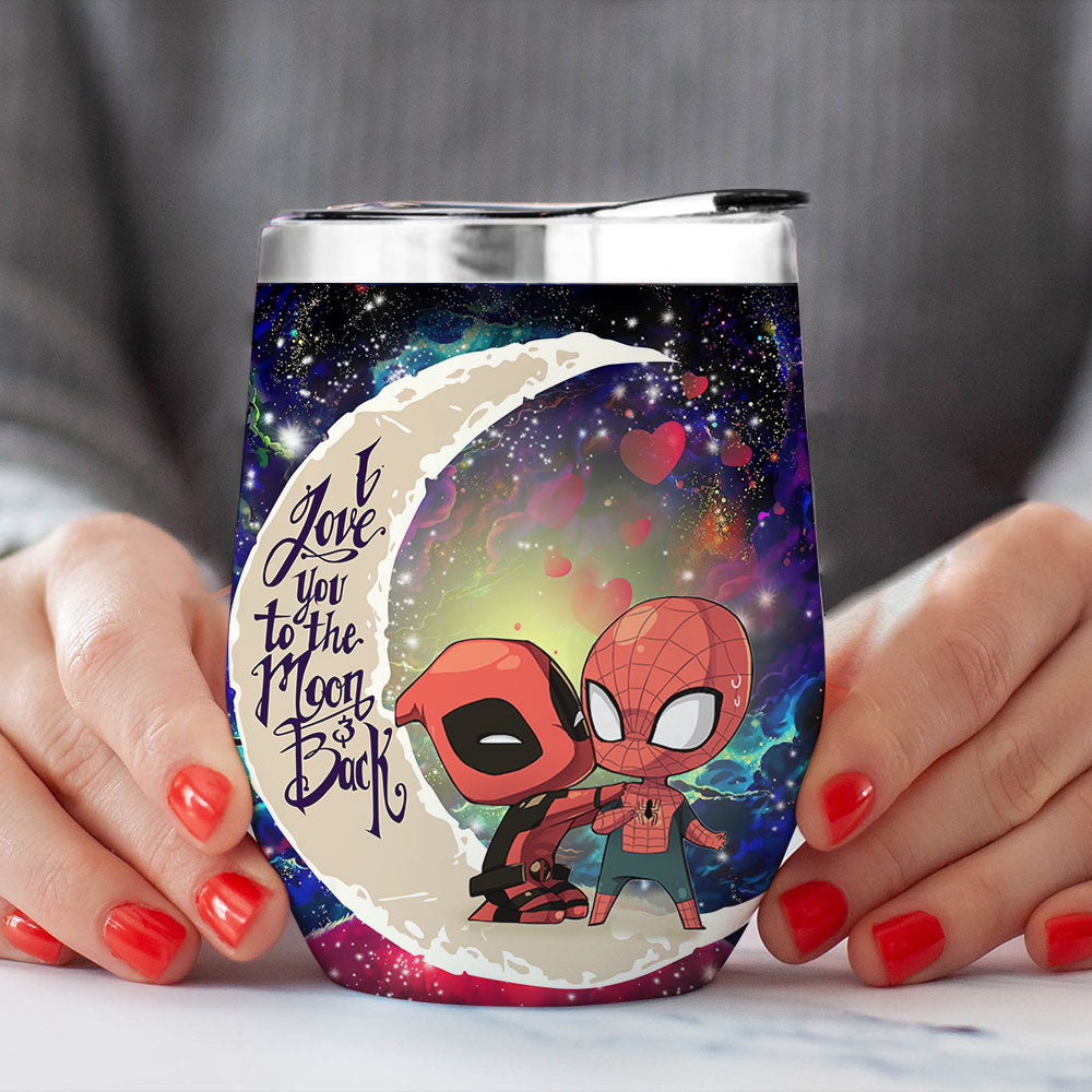 Spiderman And Deadpool Couple Love You To Moon And Back Premium Wine Tumbler Nearkii